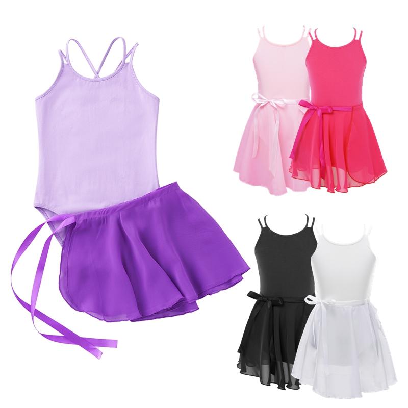 RUNQHUI Meisjes ballet dans gymnastiek turnpakje met chiffon gebonden rok outfit set 5-6 Years roze