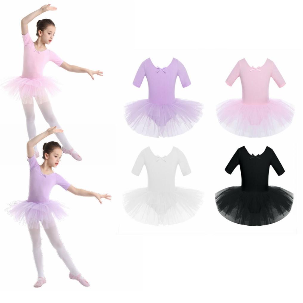 Inhzoy Kinderen Meisjes Halve Mouw Katoen Tule Peuter Ballet Dans Tutu Jurk Gymnastiek Turnpakje Dancewear Stage Performance Kostuum 8-10 Years wit