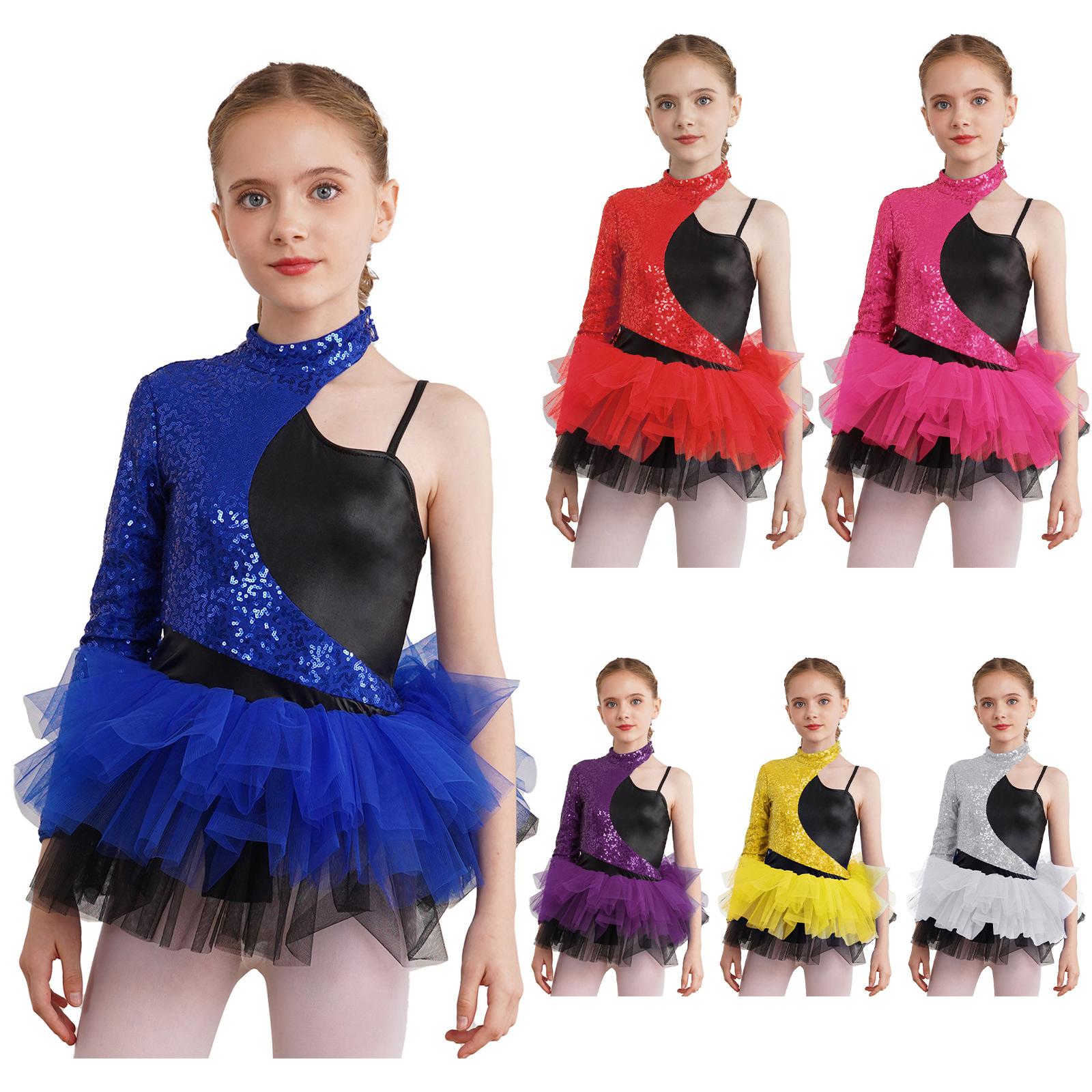Daenrui Kinderen Meisjes Pailletten Ballet Leotards Tutu Jurk Kunstschaatsen Moderne Hedendaagse Dans Kostuum 11-12 Years koningsblauwe kleur