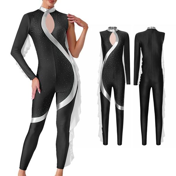 Yunduantong-electronic Women Girls Ruffles Ballet Dance Rhythmic Gymnastics Leotards Unitard Acrobatics Figure Ice Skating Performance Costume Jumpsuit S paars