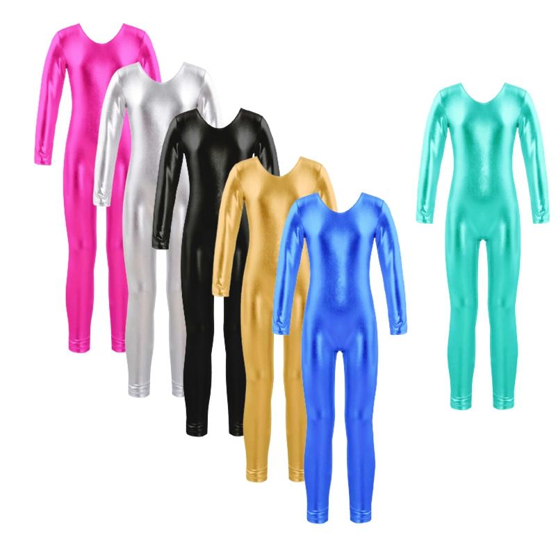 ZDHoor Kinderen Ballet Gymnastiek Unitard Meisjes Lange Mouw Ronde Hals Turnpakje Dans Catsuit Bodysuit Dancewear 8-10 Years zilver