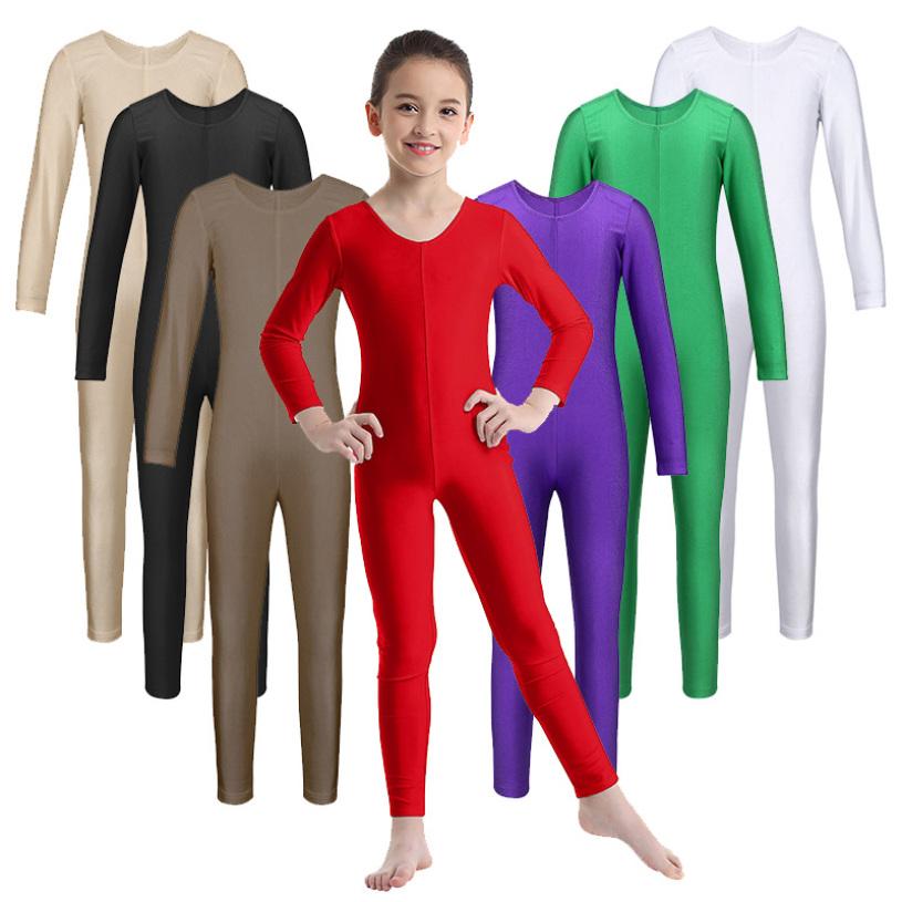 Inhzoy Kinderen meisjes lange mouw ballet dans gymnastiek turnpakje jumpsuit unitard effen kleur rits rekbare bodysuit 13-14 Years groen