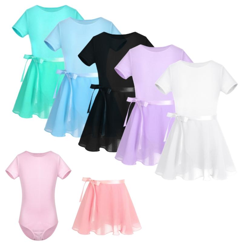 HULIJA Kinderen Meisjes Katoen Korte Mouwen Ballet Dans Gymnastiek Leotard met Chiffon Rok Outfit Danskleding Set 7-8 Years wit