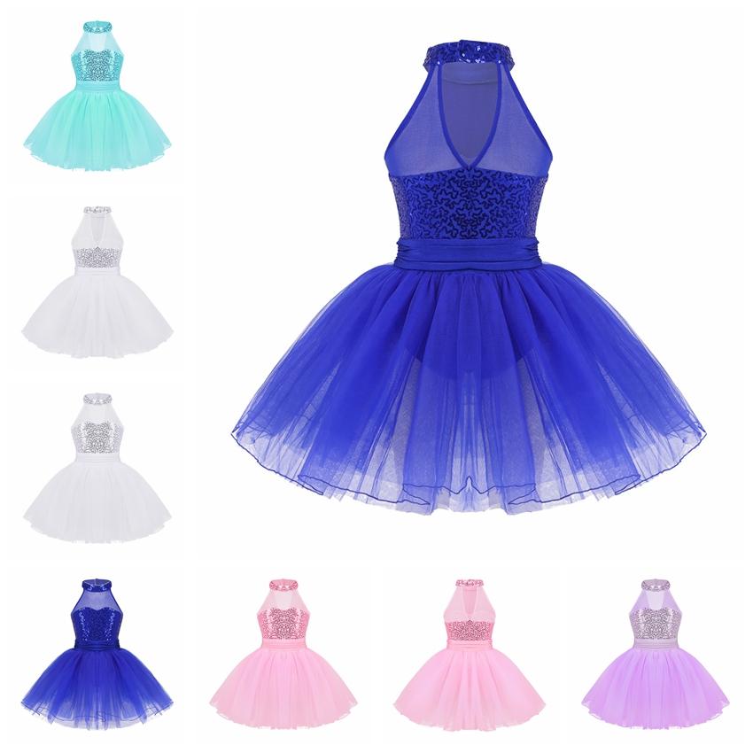 Fldy Kinderen Pailletten Kostuum Meisjes Ballet Tutu Jurk Prestaties Dans Turnpakje Stadium Gymnastiek Oefening Jurk 11-12 Years wit