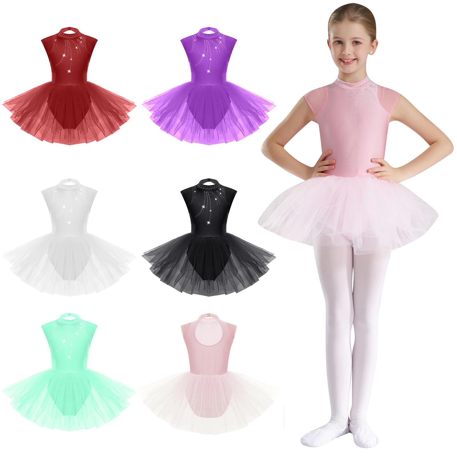 Linjinx Balletpakjes voor meisjes Peuterpakje met tutu rok Dans Tutu jurk Glanzende strass steentjes Prestatie jurken 9-10 Years bordeaux
