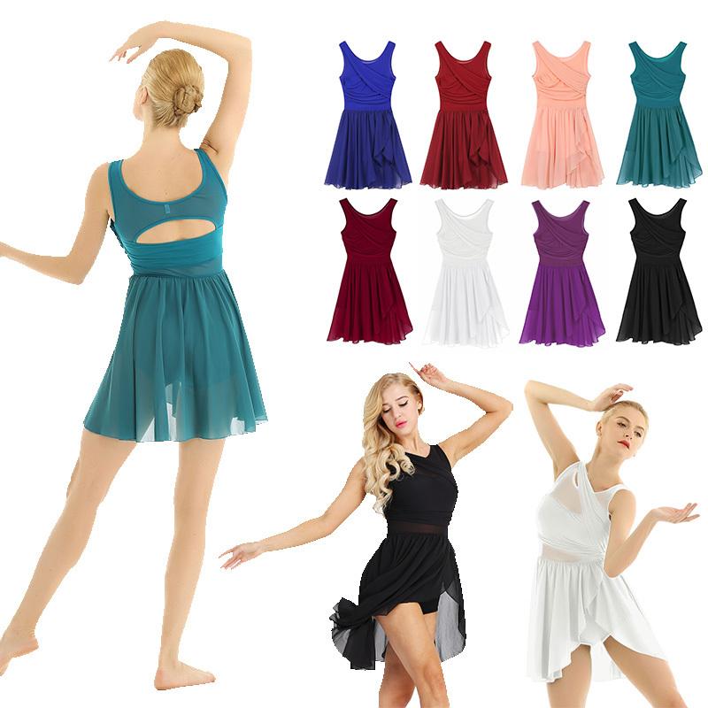 Sywiyi Vrouwen Mouwloos Asymmetrisch Chiffon Lyrische Danskostuums Rekbaar Ballet Tutu Gymnastiek Leotard Dansjurk S wit