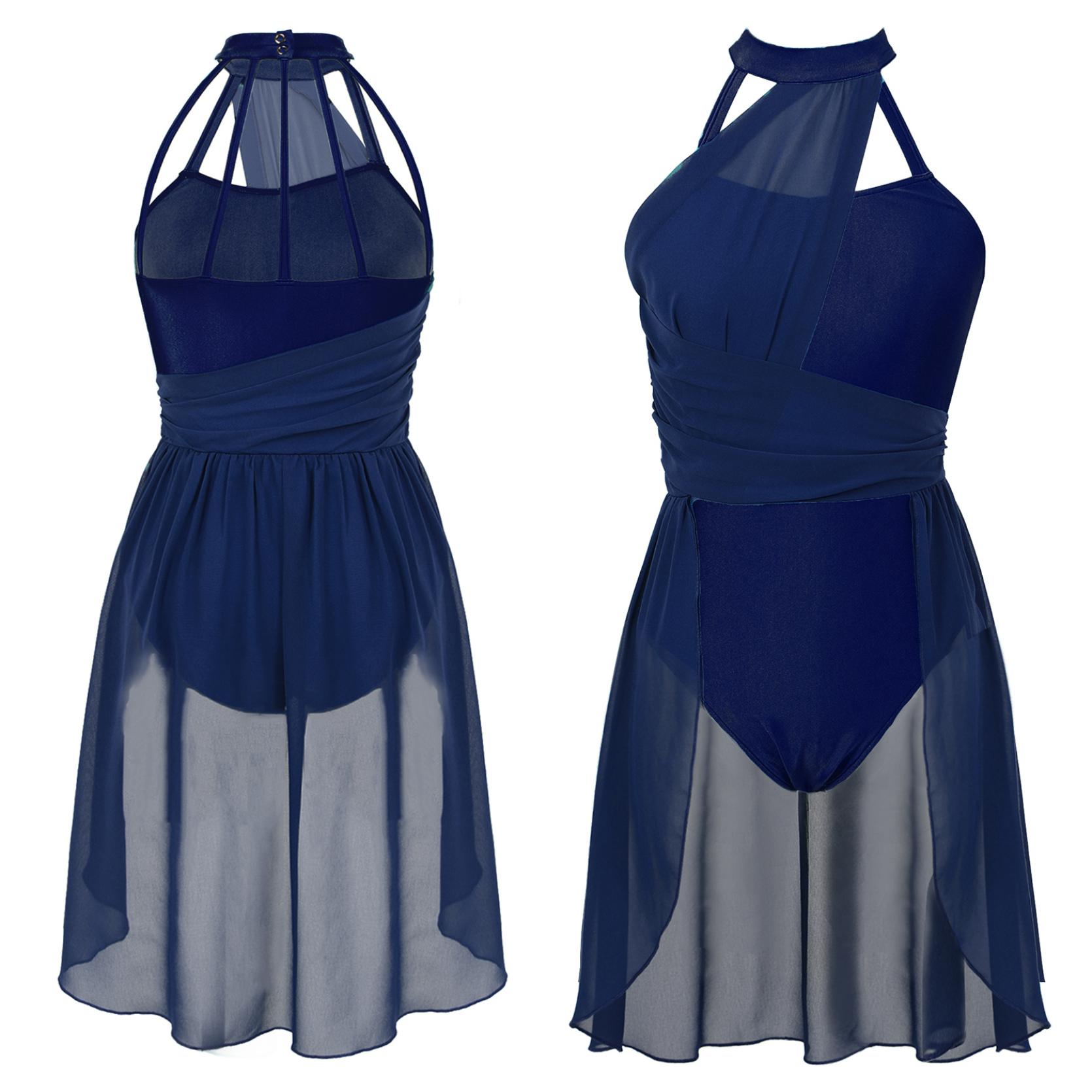 IEFiEL Vrouwen Ballet Dans Jurk Volwassen Gymnastiek Lyrische Hedendaagse Dans Ballerina Kostuums Kleding Stage Performance Turnpakje Jurk S marineblauwe kleur