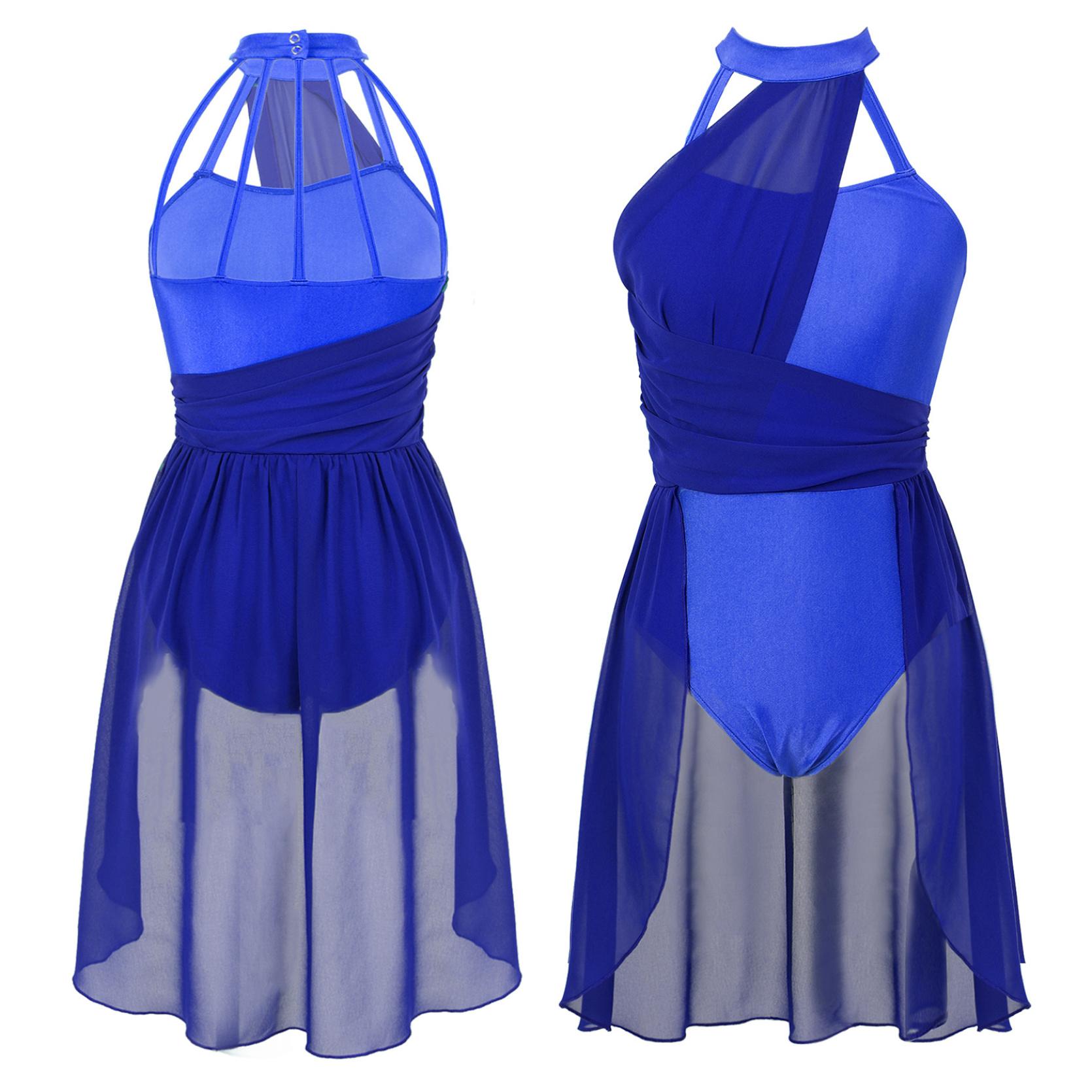 IEFiEL Vrouwen Ballet Dans Jurk Volwassen Gymnastiek Lyrische Hedendaagse Dans Ballerina Kostuums Kleding Stage Performance Turnpakje Jurk M koningsblauwe kleur
