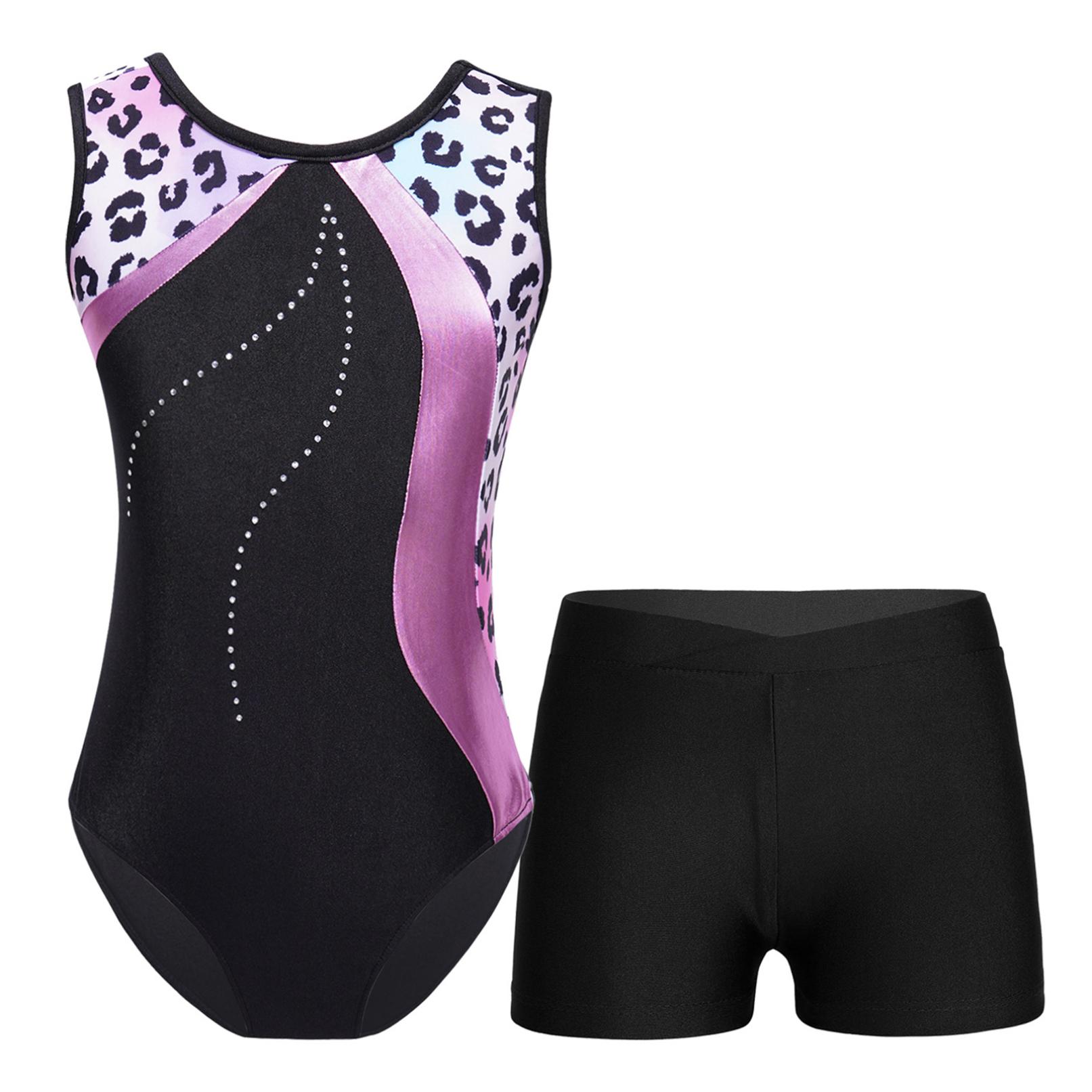 YONGHS Kinderen Meisjes Mouwloos Gymnastiek Turnpakje met Shorts Ballet Unitard Dansoutfits Atletische Oefenkostuum 9-10 Years