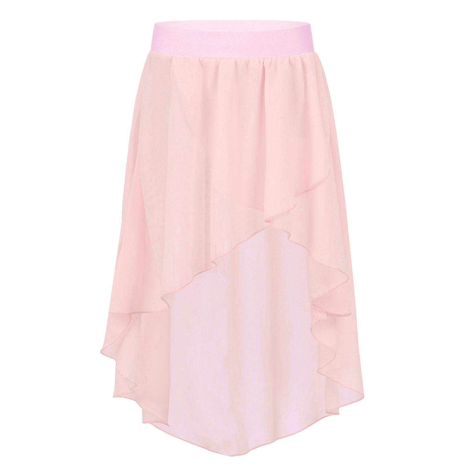Aislor Kinderen meisjes ballet tutu jurk lyrische latin dans hoog-laag chiffon rok gymnastiek basisdanskostuum 15-16 Years roze