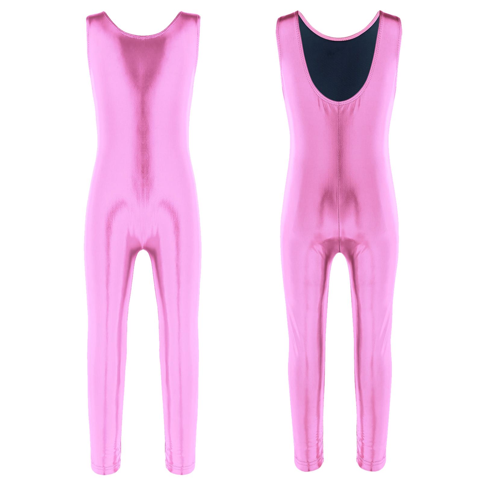Ranrann Turnpakje voor meisjes Mouwloos glanzend balletdanspakje Atletische jumpsuit Unitard Dancewear 11-12 Years roze