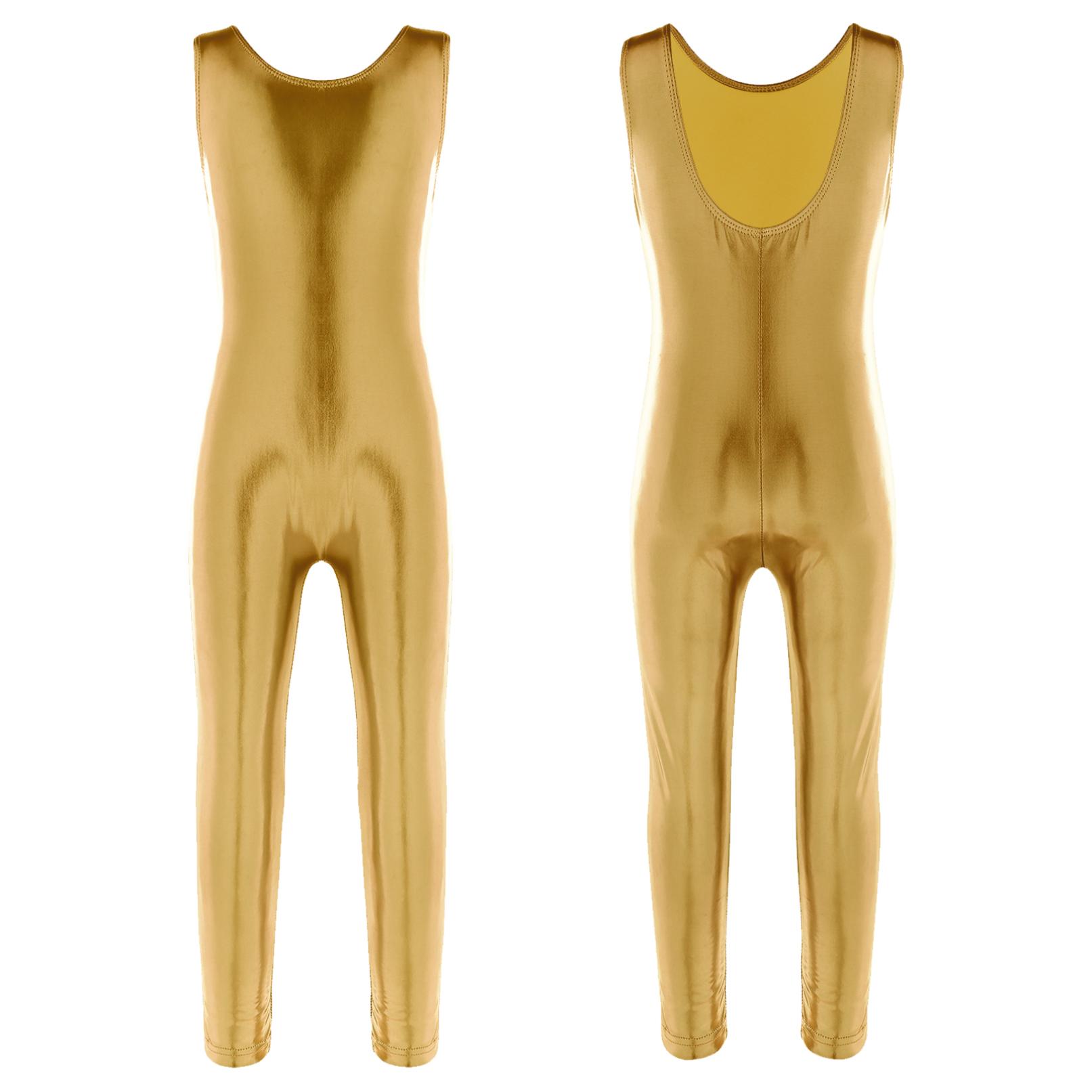 Ranrann Turnpakje voor meisjes Mouwloos glanzend balletdanspakje Atletische jumpsuit Unitard Dancewear 13-14 Years goud