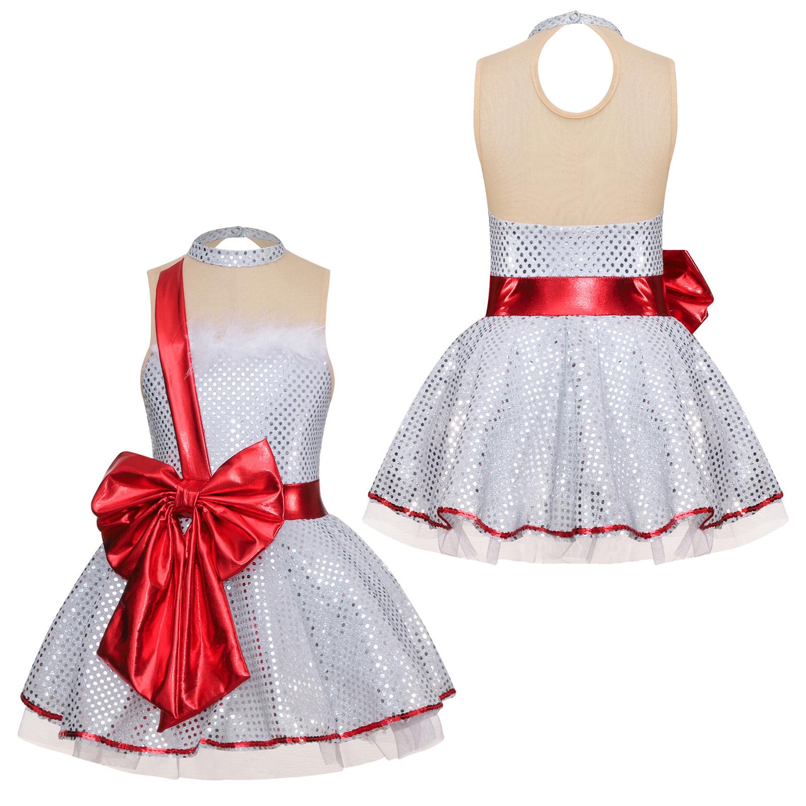 Sxiwei Kinderen Meisjes Pailletten Ballet Turnpakje Jurk Mouwloze Tutu Jurk Kerst Stadiumkostuum 15-16 Years wit