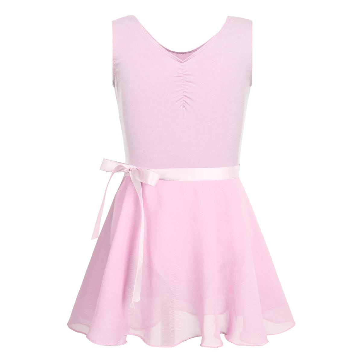 Sxiwei Katoenen mouwloze balletdansgymnastiekpakje voor meisjes met chiffon gebonden rokoutfitset 10-12 Years