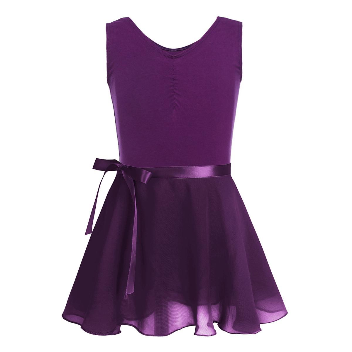 Sxiwei Katoenen mouwloze balletdansgymnastiekpakje voor meisjes met chiffon gebonden rokoutfitset 8-10 Years