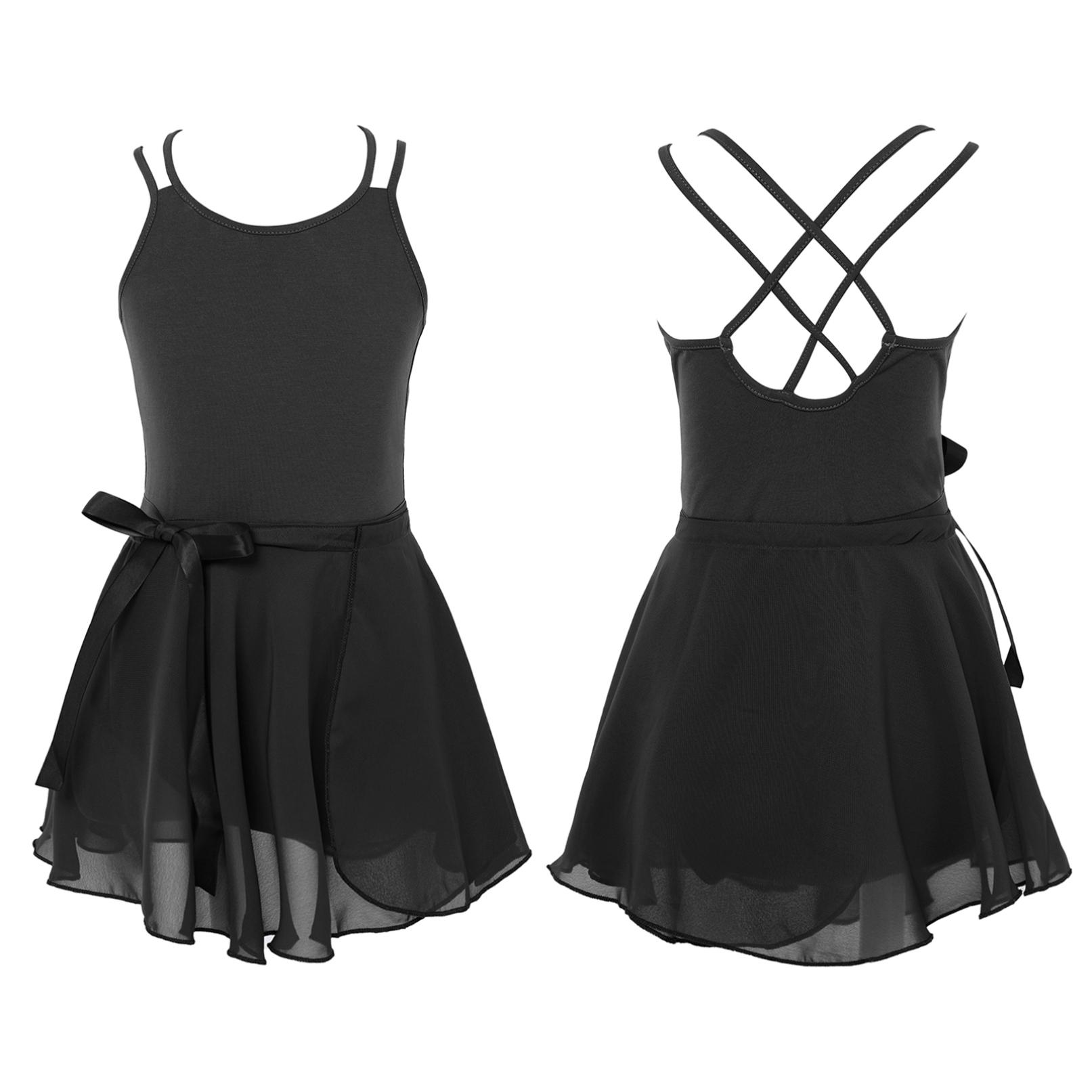 Daenrui 2 stuks meisjes mouwloos ballet gymnastiek turnpakje met mini pull-on wikkelrok danskleding set 3-4 Years