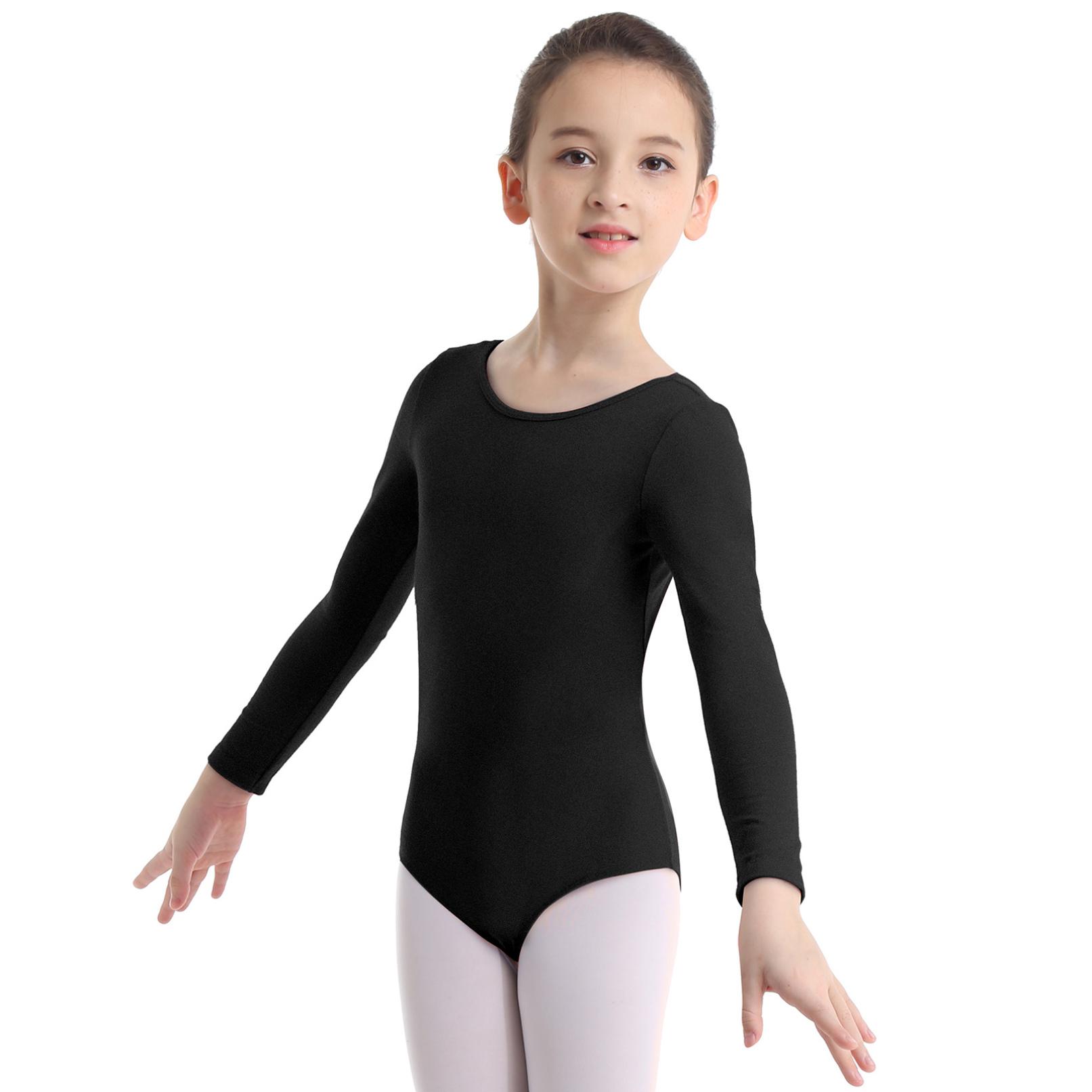 Daenrui Kinderen meisjes gymnastiek ballet jurk lange mouw turnpakje danskleding kostuum 7-8 Years zwart