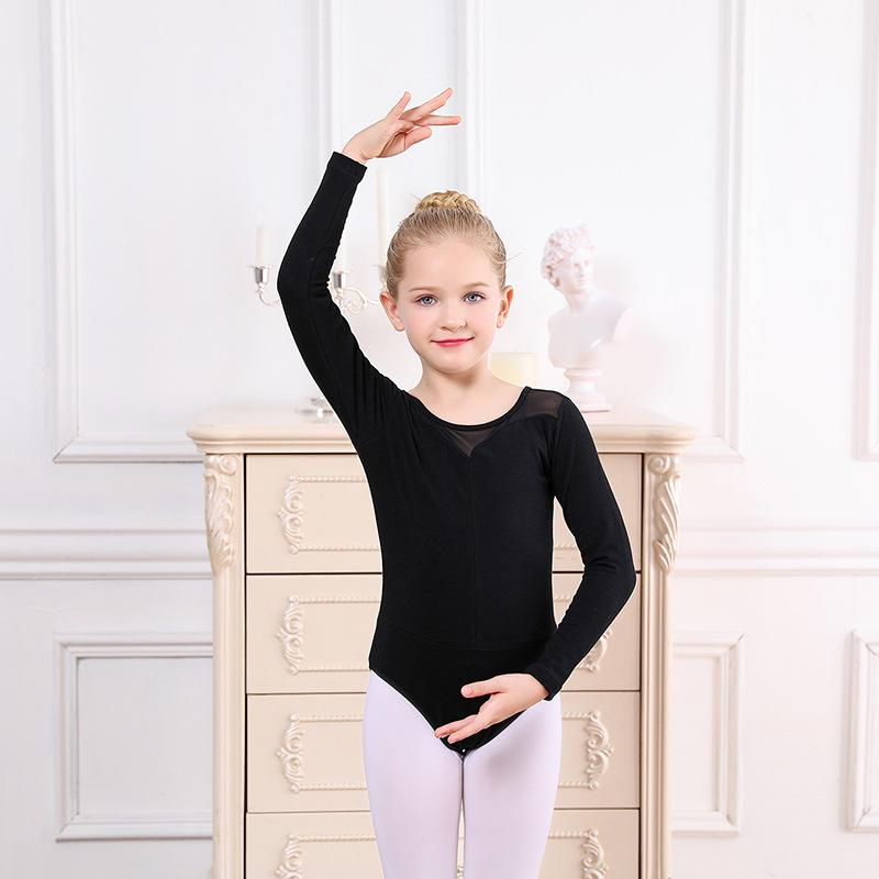 91140105MA0LTG9139 Meisjes Ballet Crop Tops Dans Maillots Jas Hoge Taille Ballet Kleding Kinderen Gymnastiek Turnpakje Overall Met Lange Mouwen 170 zwart
