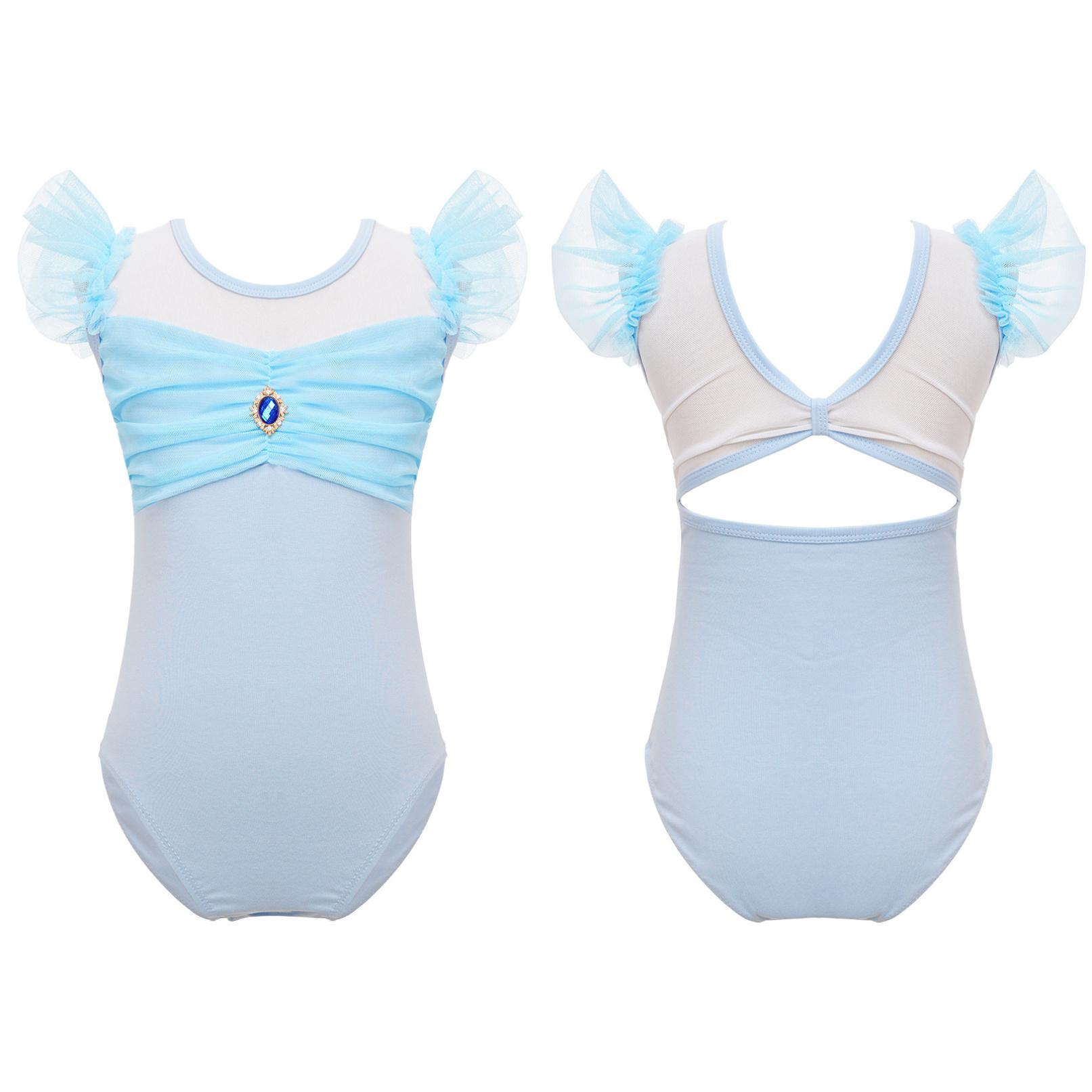 HULIJA Kinderen Meisjes Ballet Dans Mouwloos Uitgesneden Rug Gymnastiek Leotard Danskleding 14-15 Years hemelsblauwe kleur