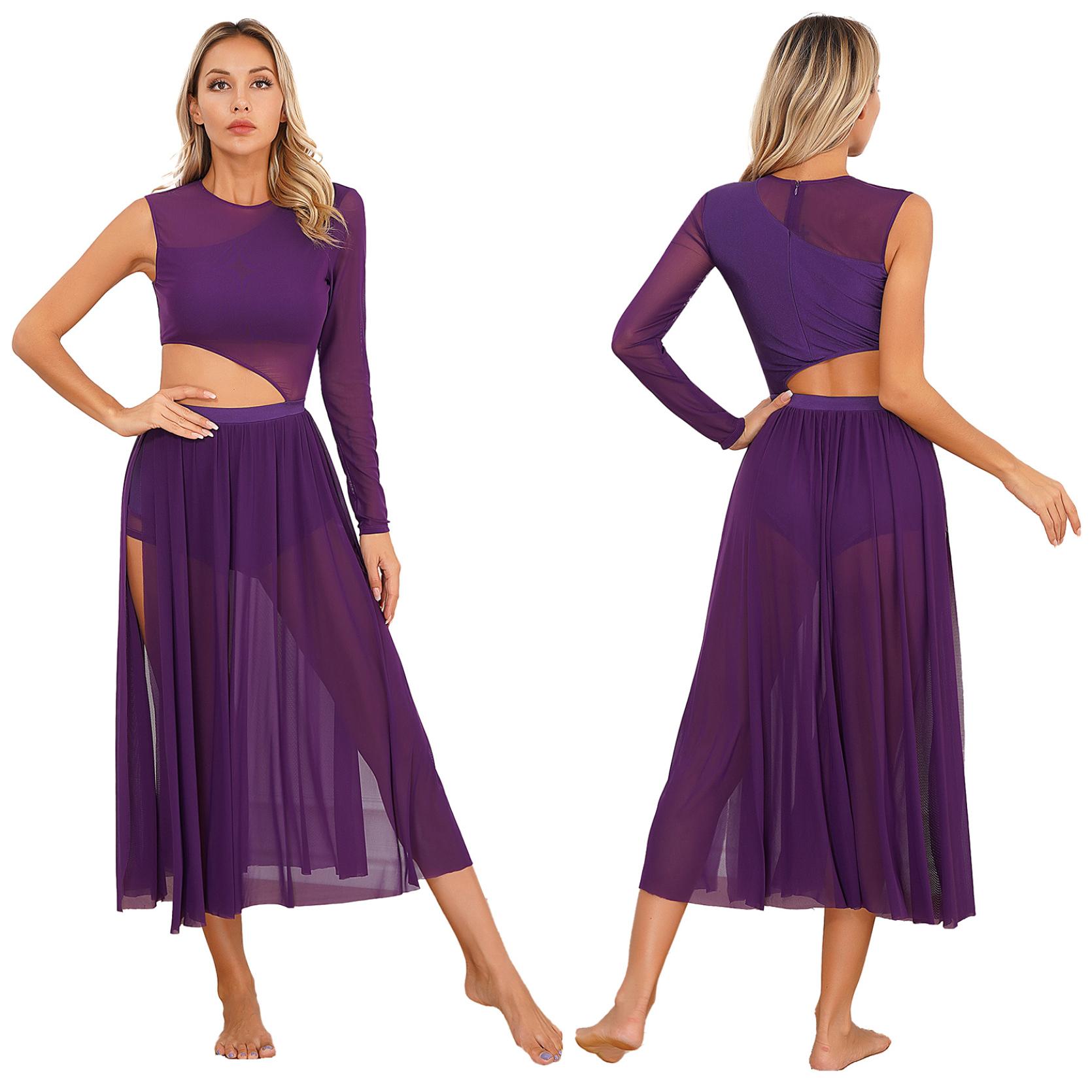 IEFiEL Dames Lyrische Danskostuums Mouwloos Mesh Tule Flowy Maxi Lange Jurk Moderne Hedendaagse Danskleding S