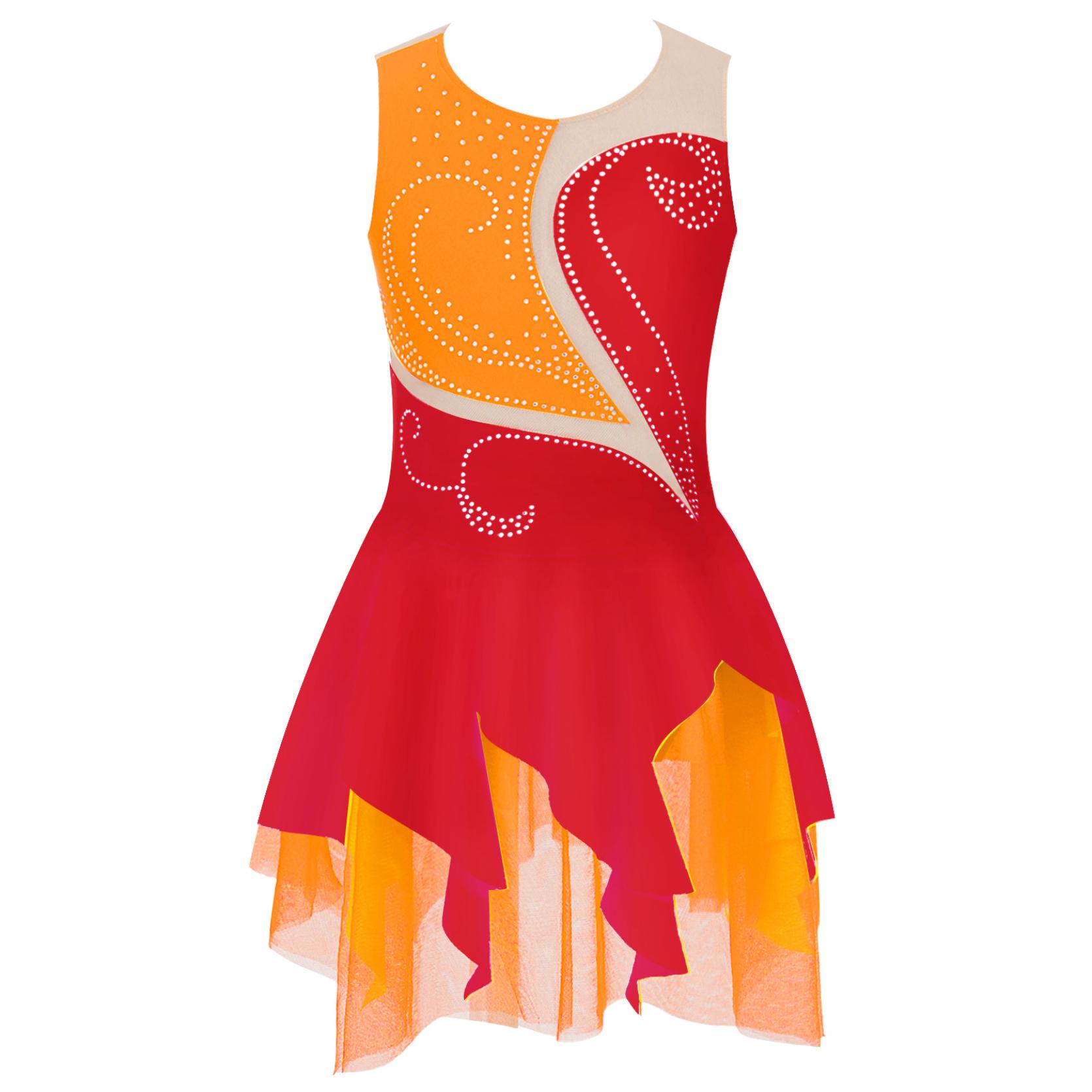 IEFiEL Schaatsen Jurk Meisjes Glanzende Strass Gymnastiek Kostuum Ballet Dans Turnpakje Jurk 13-14 Years