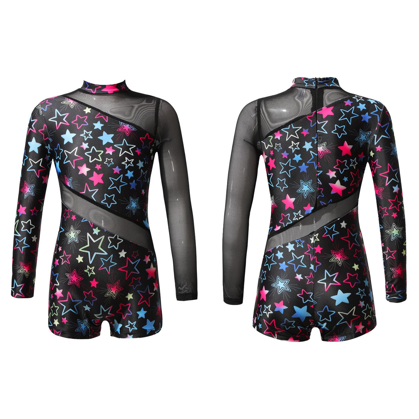 IEFiEL Kinderen Gymnastiek Turnpakje voor Meisjes Tieners Ballet Dans Unitard Lange Mouwen Mesh Atletische Turnpakje Kinderen Dans Jumpsuit Bodysuit 15-16 Years zwart