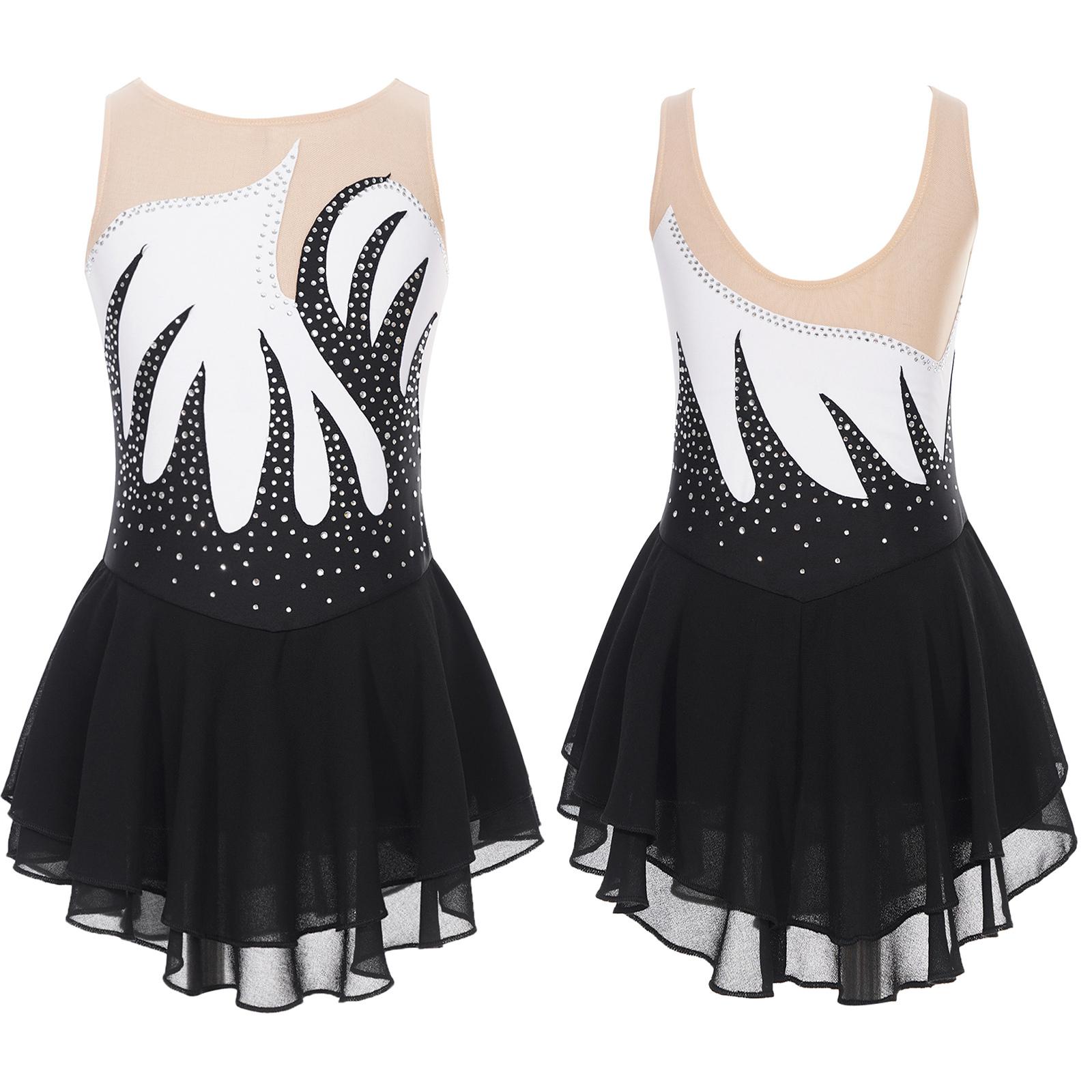 Aislor Meisjes Kunstschaatsen Prestatie Kostuum Lyrische Dans Ballet Ritmische Gymnastiek Glanzend Strass Leotard Jurk 11-12 Years wit