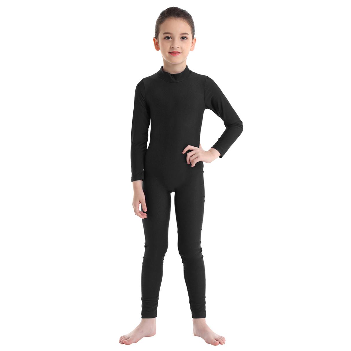 YOOJIA Kinderen Meisjes Lange Mouwen Rits Ballet Dans Gymnastiek Turnpakje Jumpsuit Unitard Dancewear 9-10 Years zwart