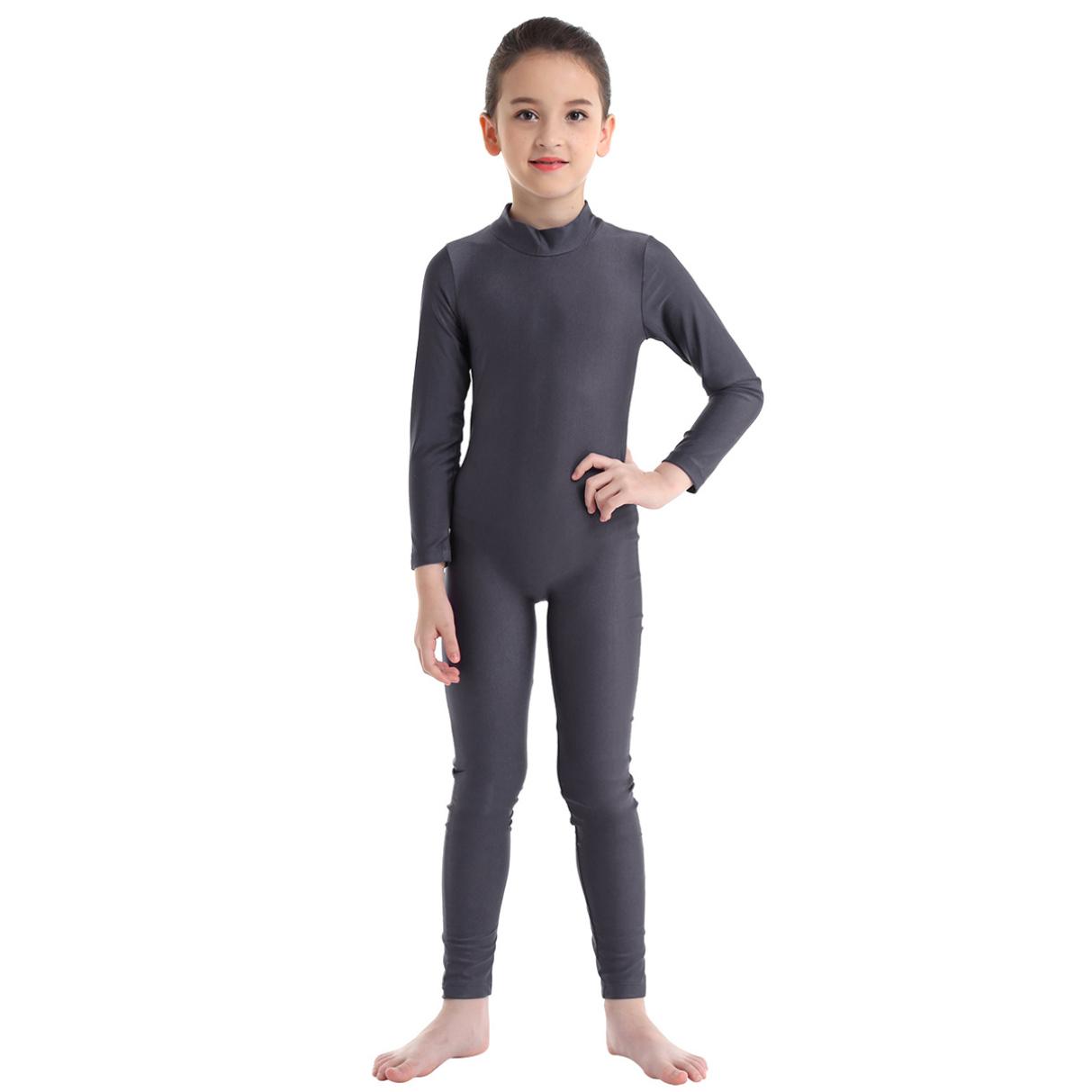 YOOJIA Kinderen Meisjes Lange Mouwen Rits Ballet Dans Gymnastiek Turnpakje Jumpsuit Unitard Dancewear 4-5 Years donkergrijze kleur