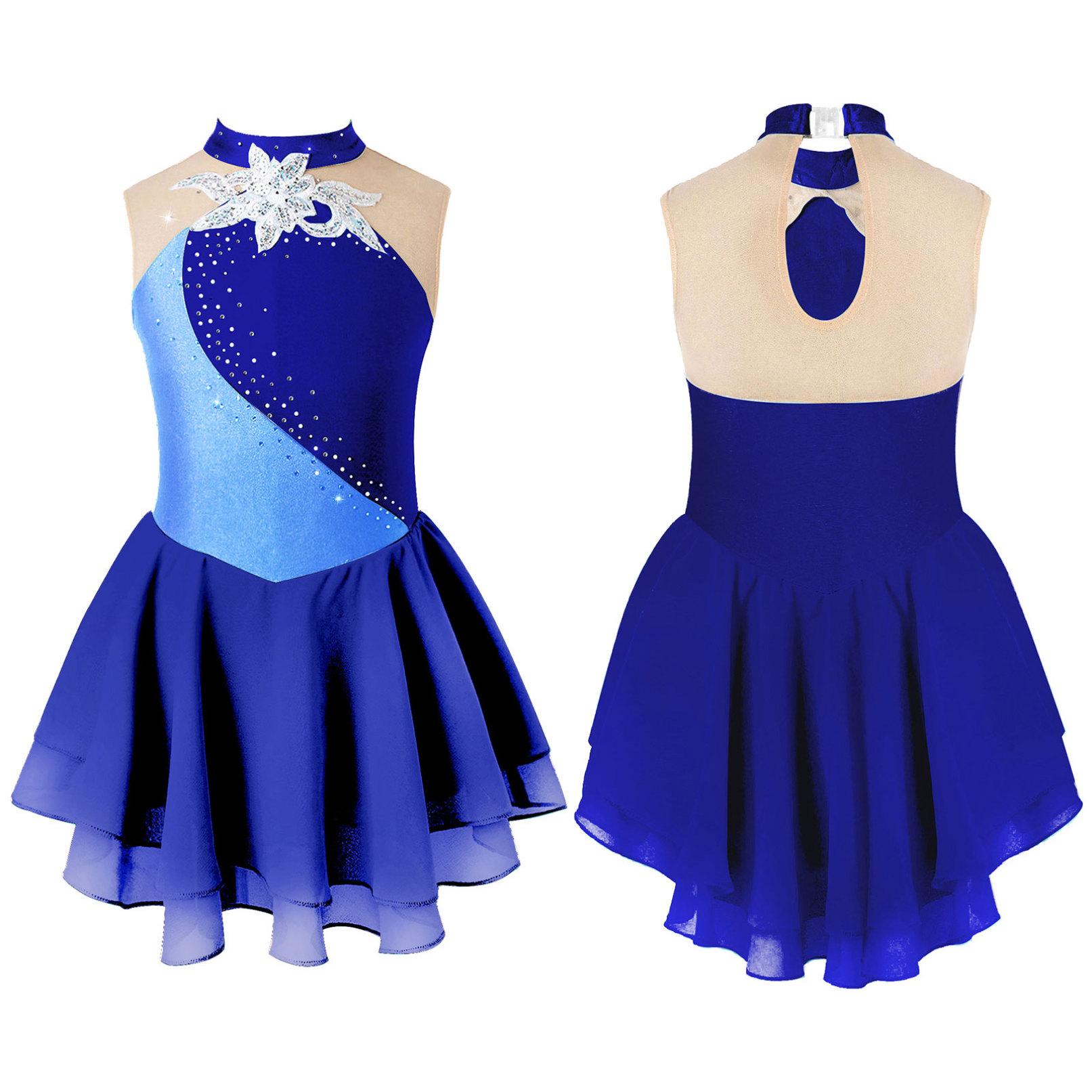 YOOJIA Kunstschaatsjurk voor meisjes, kinderballetdansjurk, kindergymnastiek, lyrische dansjurk, kostuums 7-8 Years marineblauwe kleur