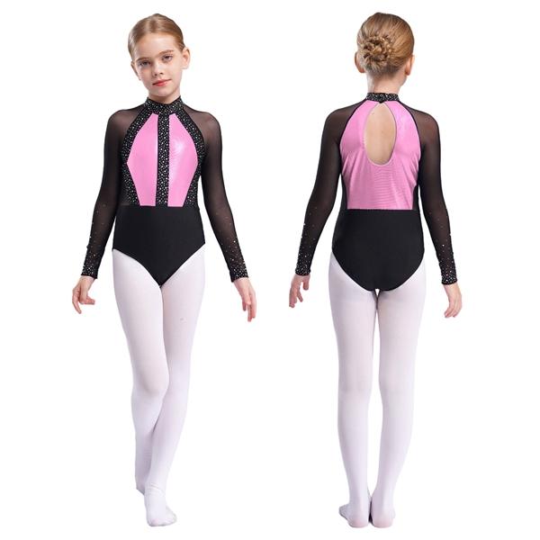 Yunduantong-electronic Kinderen Kunstschaatsjurk Glanzende Strass Ballet Lyrische Danskostuum Ritmische Gymnastiek Leotard Atletisch Bodysuit 11-12 Years roze