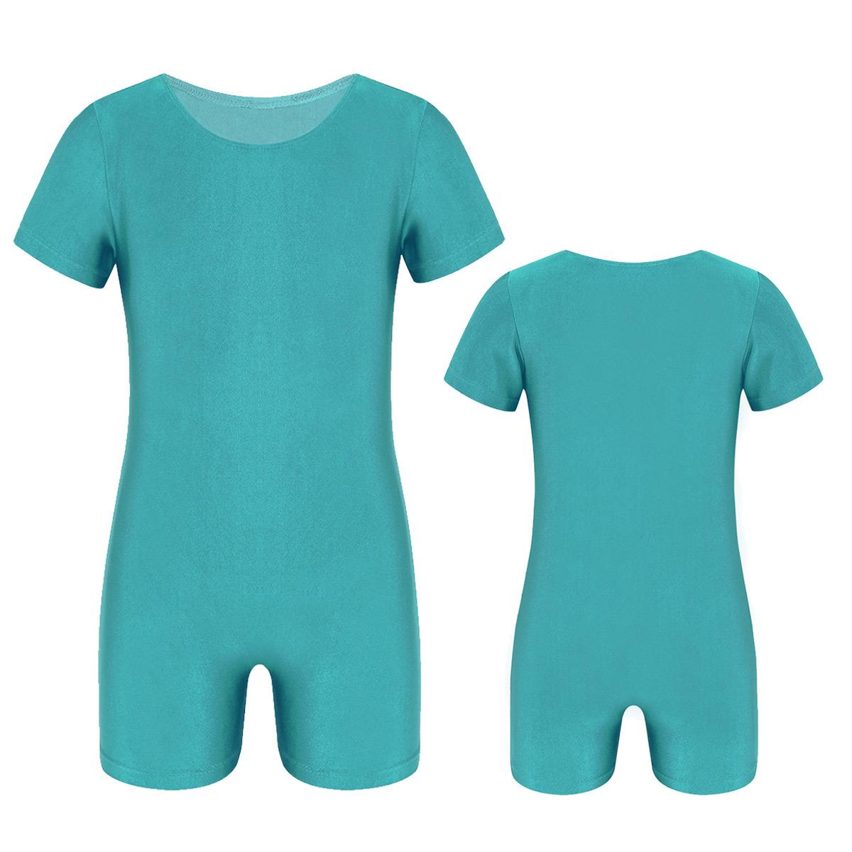 IEFiEL 2 Kinderen jongens meisjes korte mouwen effen kleur rekbaar ballet dans gymnastiek turnpakje jumpsuit unitard 13-14 Years groen