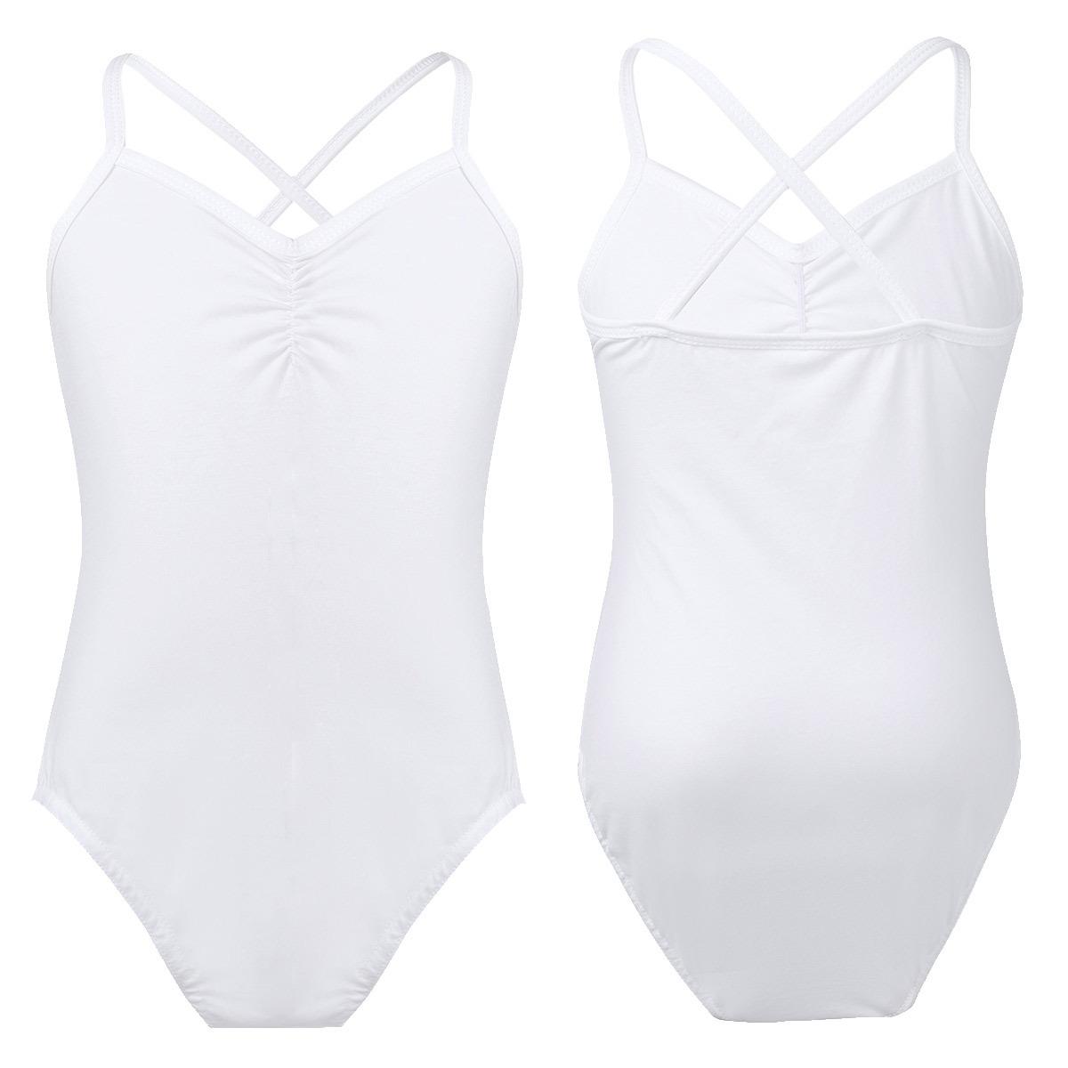 Sywiyi Kleine grote meisjes klassieke spaghettibandjes gekruist terug ballet turnpakje danskostuums gymnastiek jumpsuit 12-14 Years wit