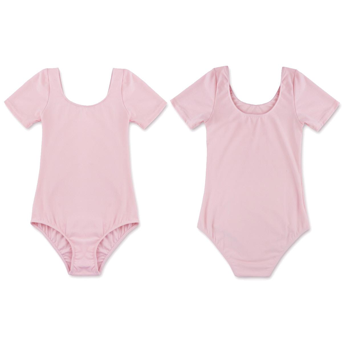 IEFiEL 2 Meisjesteam Basic Turnpakje met korte mouwen Kinderen Ballet Dans Gymnastiek Maillots Danskleding Kostuum 7-8 Years roze