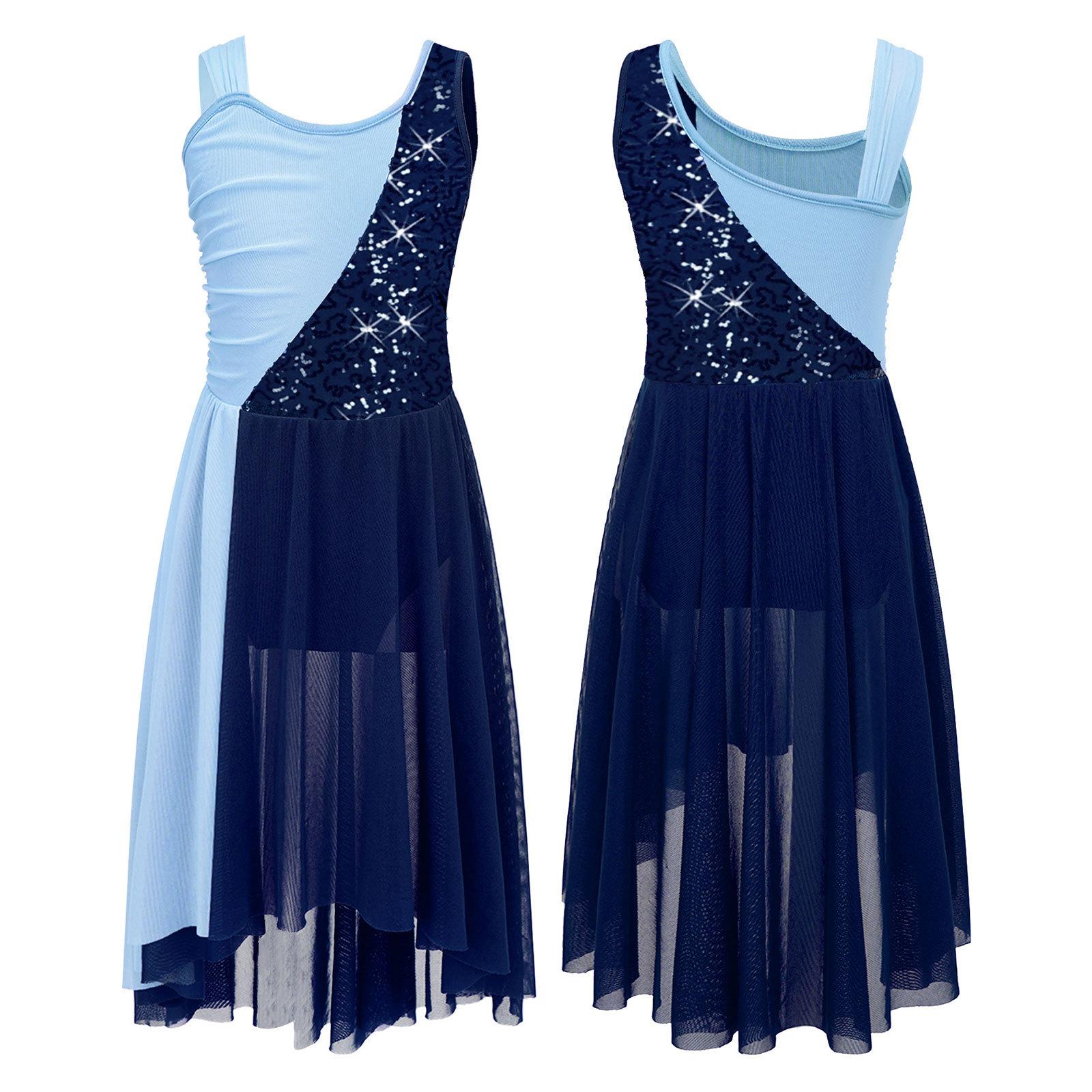 YOOJIA Kinderen Meisjes Lyrische Dansjurk Ballet Gymnastiek Leotard Jurk Moderne Hedendaagse Prestatie Danskleding 7-8 Years marineblauwe kleur