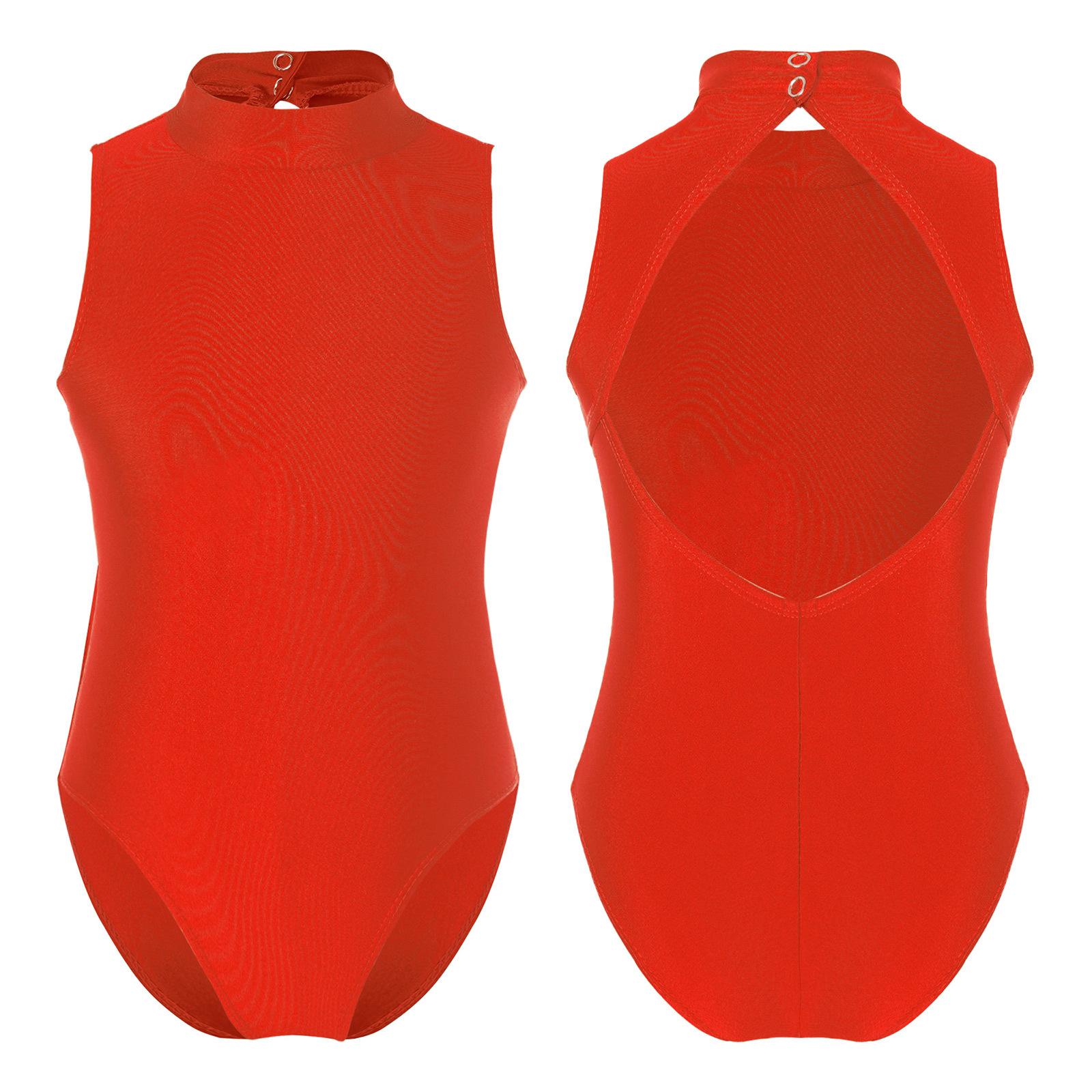 Yeahdor Kinderen Meisjes Mouwloos Mock Neck Cutout Rug Ballet Dans Gymnastiek Leotard Jumpsuit Meisjes Bailarina Kostuums rood