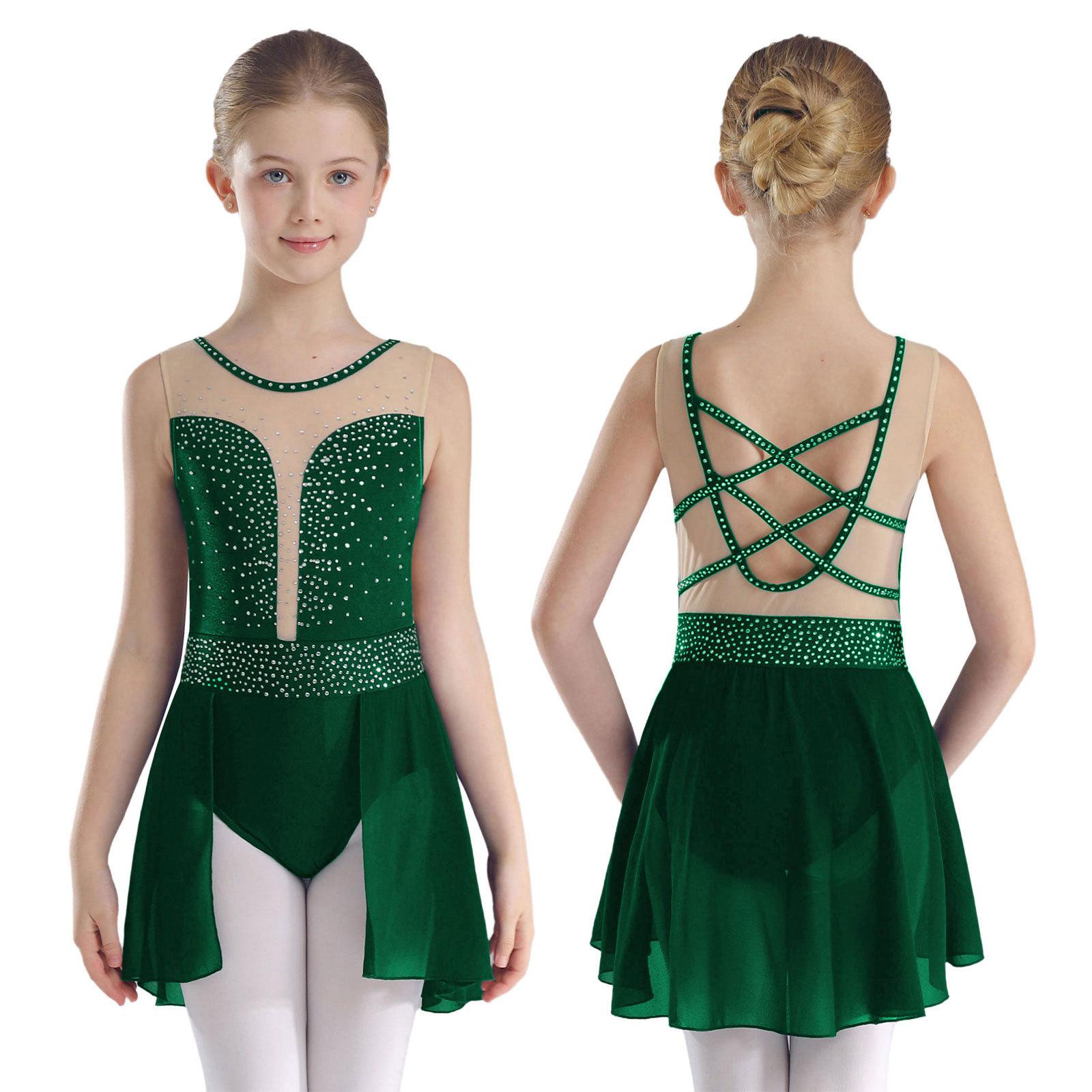 Yeahdor Kinderen Meisjes Glanzende Mouwloze Kunstschaatsjurk Ballerina Gym Leotard Danskleding Kostuum 5-6 Years groen