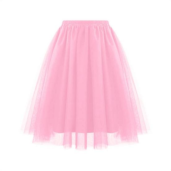 Basaka Vrouwen Retro Balletrok Elastische Hoge Taille 3-laags Tule Petticoat Dansrok Carnaval Cosplay Tutu Rok S roze