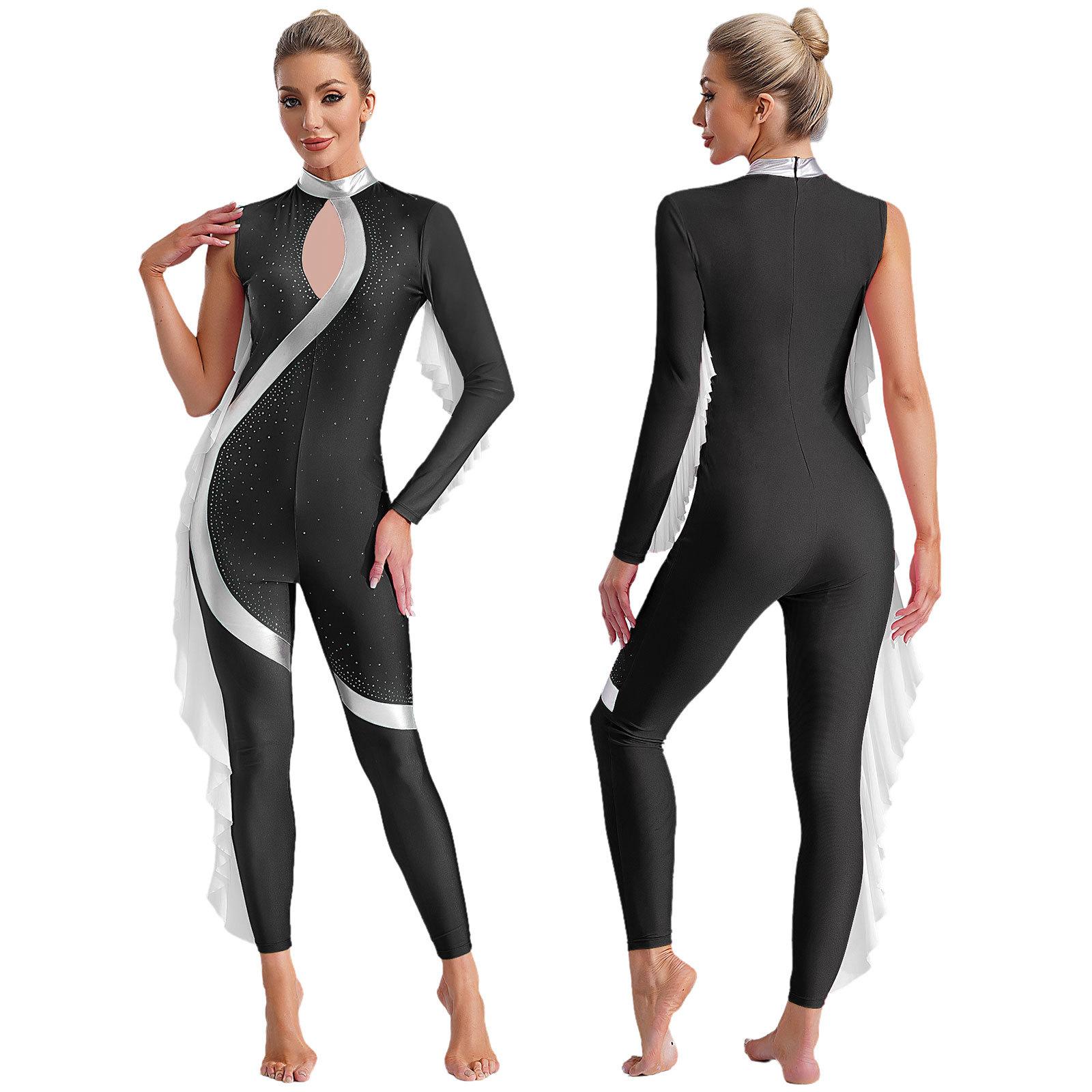 Yunduantong-electronic Women Girls Ruffles Ballet Dance Rhythmic Gymnastics Leotards Unitard Acrobatics Figure Ice Skating Performance Costume Jumpsuit S