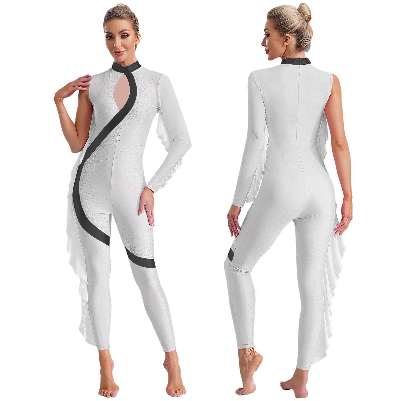 Yunduantong-electronic Women Girls Ruffles Ballet Dance Rhythmic Gymnastics Leotards Unitard Acrobatics Figure Ice Skating Performance Costume Jumpsuit M