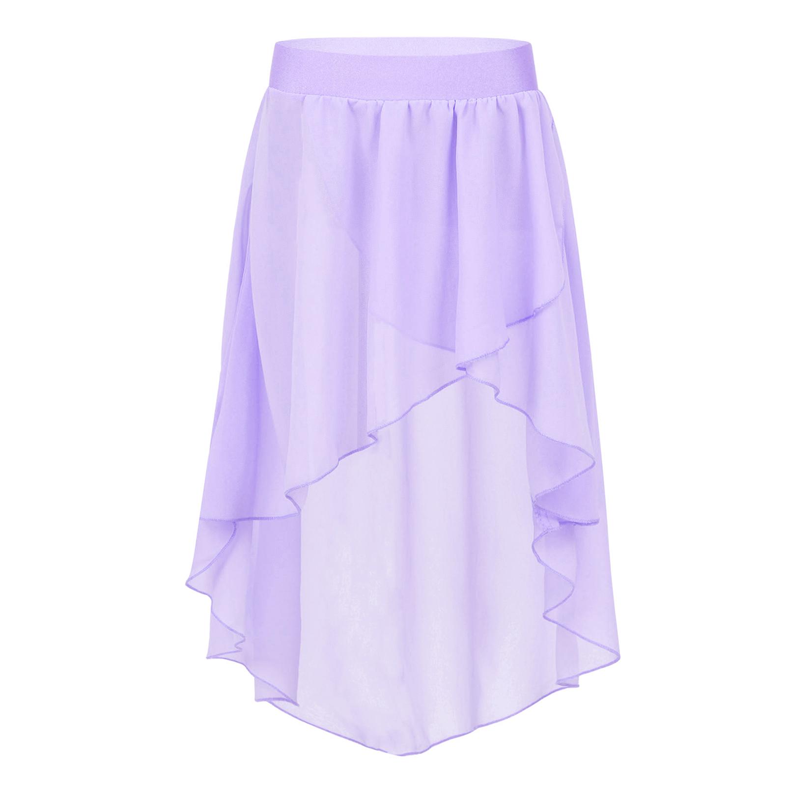 ZDHoor Meisjes hoog-laag ballet wikkelrok elastische pure chiffon side-dip asymmetrische tutu studio praktijk prestatie kostuum 9-10 Years lavendel