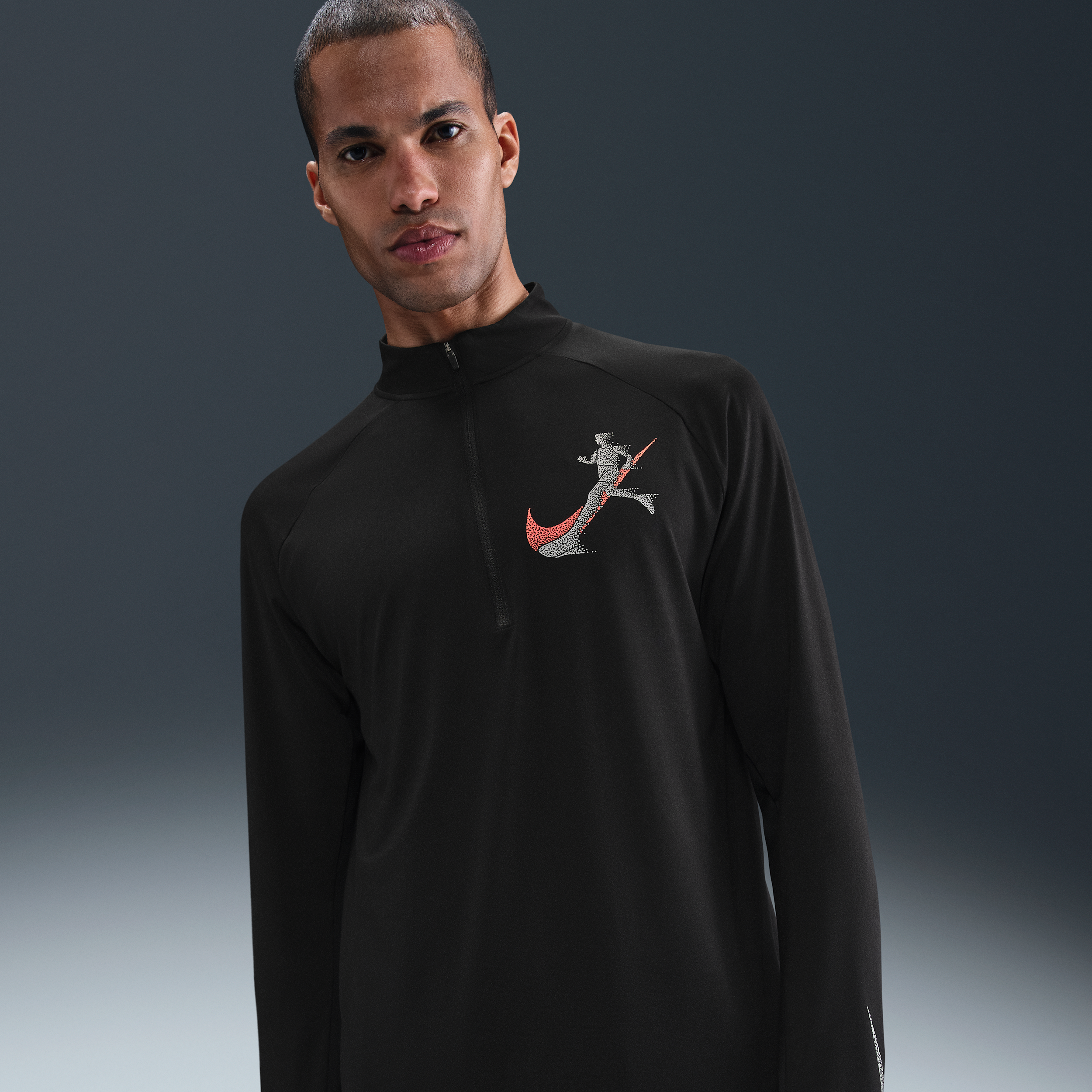 Nike Stride Dri-FIT UV-hardlooptop met halflange rits voor heren - Zwart