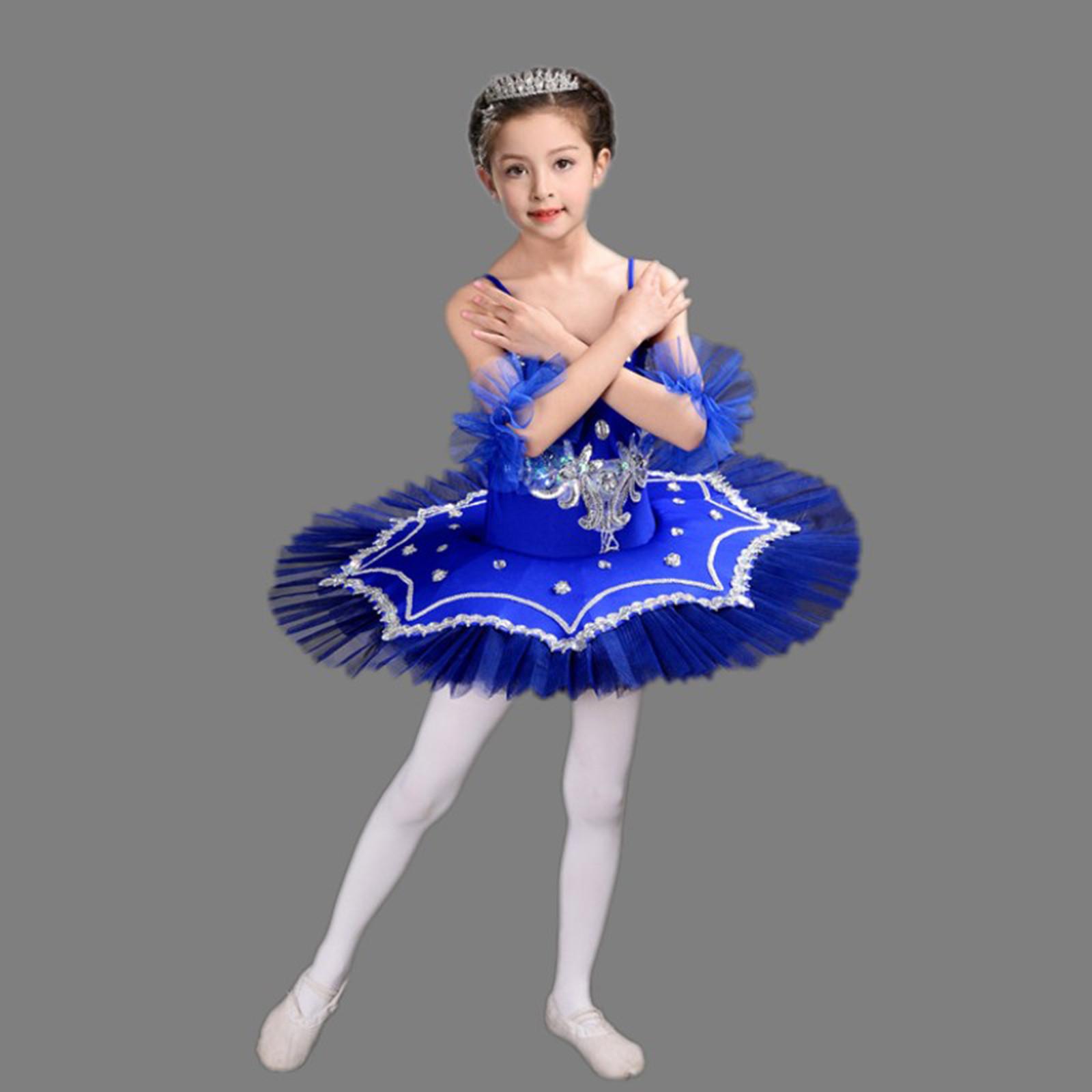 Jolian (ZO)Meisje rok panty ballet pak sprankelende ballet rok prinses jurk ballet jurk 130 blauw