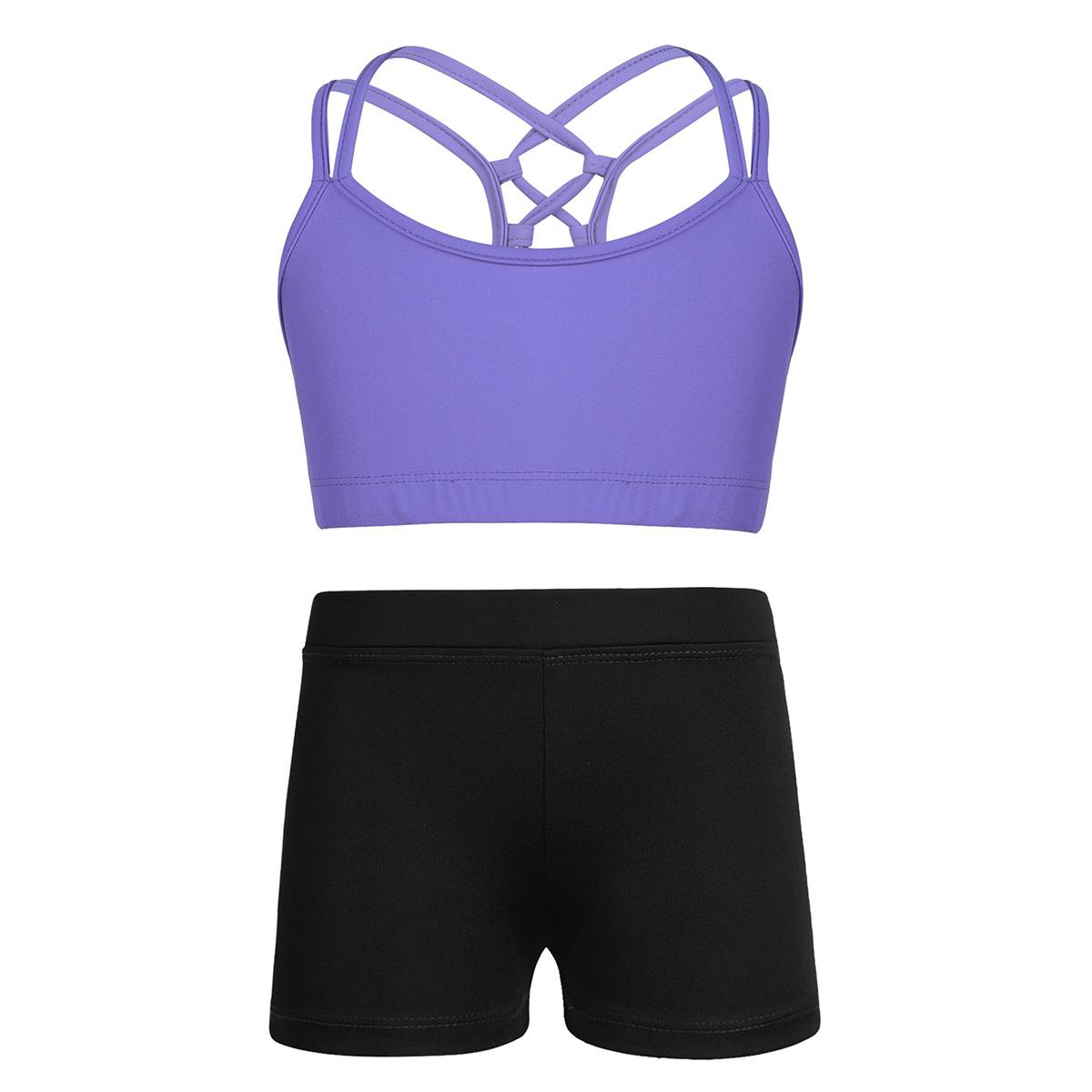 Sxiwei Kinderen Meisjes Klassieke Danskleding Set Vest Top met Booty Shorts Gymnastiek Danskleding Sport Yoga Atletische outfits 11-12 Years lavendel