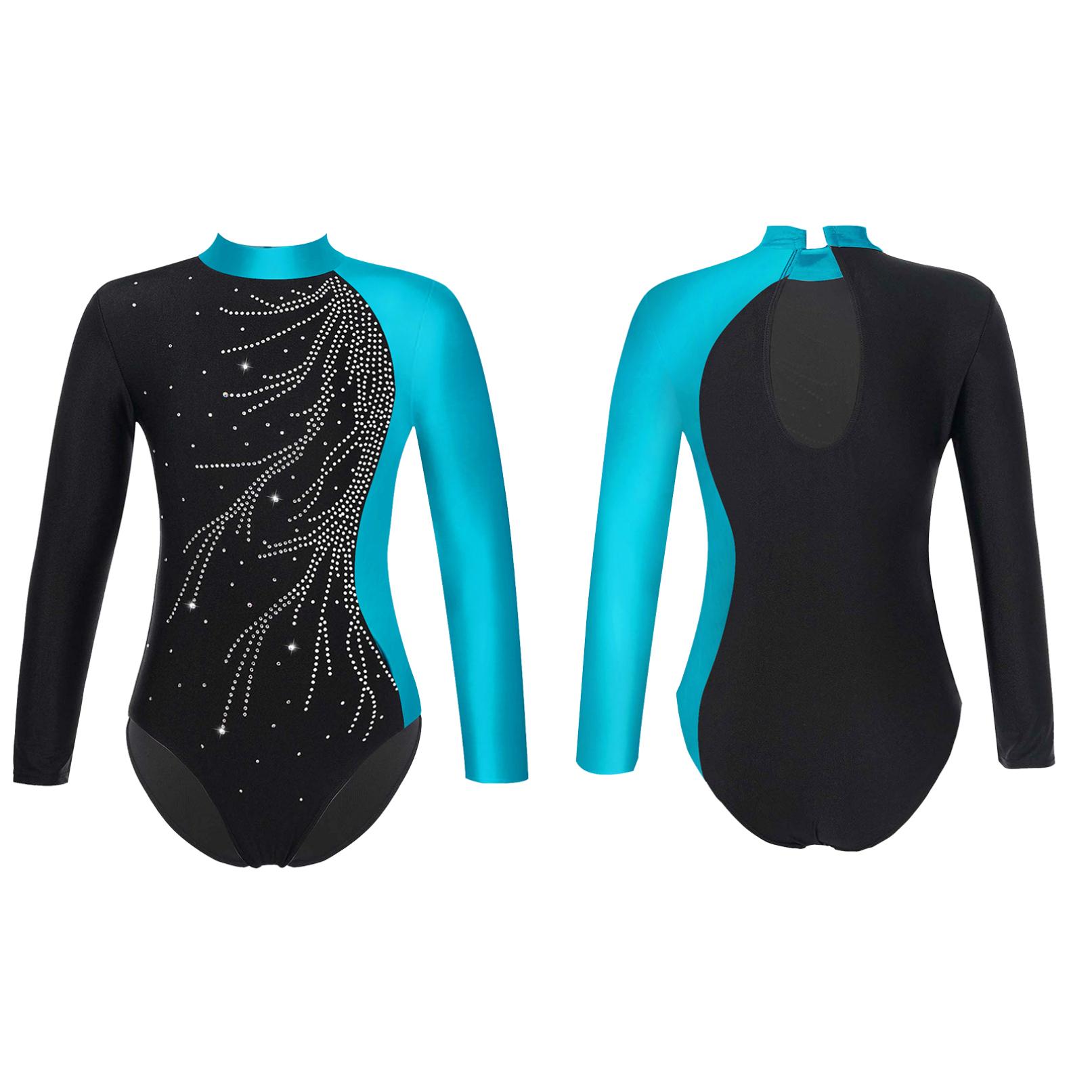 WinYing Meisjes gymnastiek turnpakje met lange mouwen Unitard eendelige outfits balletdans bodysuit turnpakje danskleding 13-14 Years meer blauwe kleur