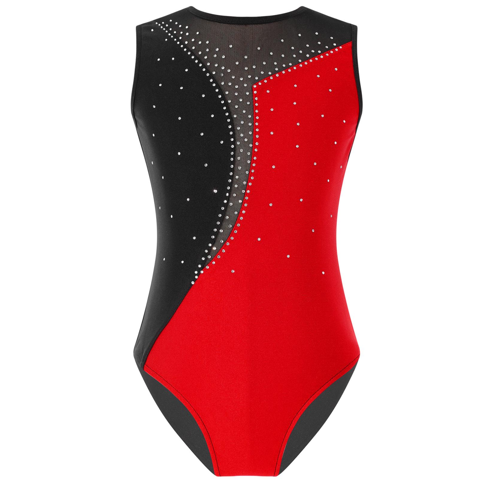 Yeahdor Kinderen meisjes sprankelende strass mouwloze gymnastiek turnpakje bodysuit ballet danskleding 15-16 Years rood