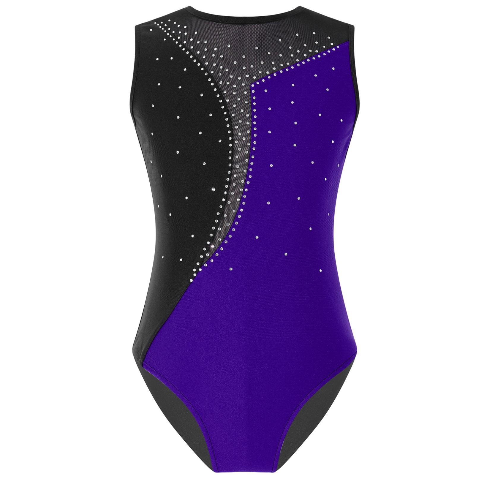 Yeahdor Kinderen meisjes sprankelende strass mouwloze gymnastiek turnpakje bodysuit ballet danskleding 13-14 Years paars