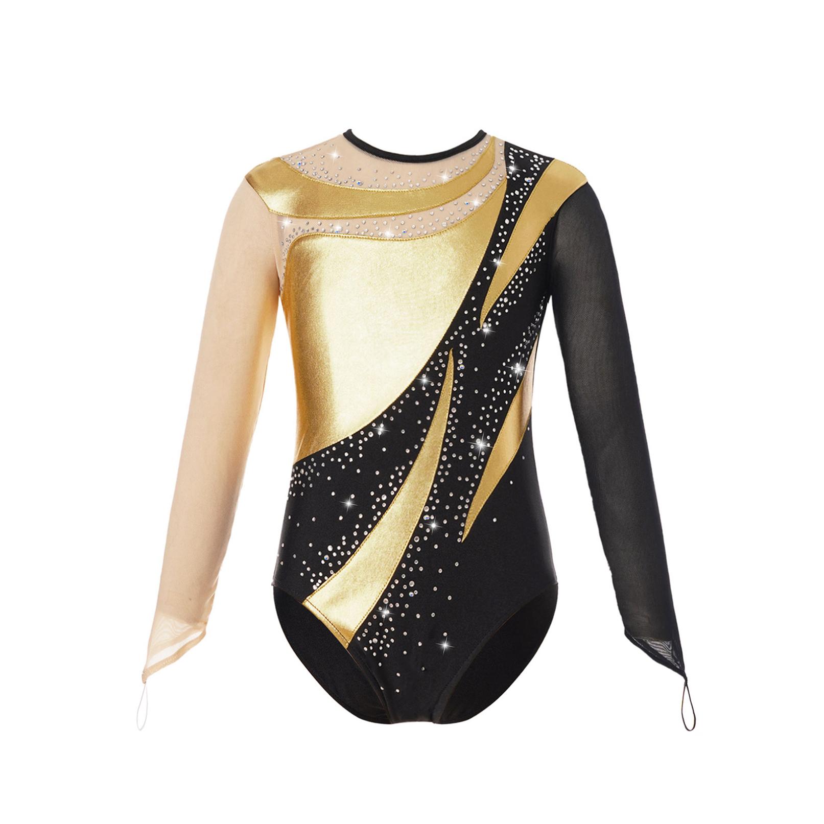 YOOJIA Meisjes Sparkle Strass Gymnastiek Maillots Een Stuk Ballet Danskleding Lange Mouw Kunstschaatsen Body Kostuums 5-6 Years