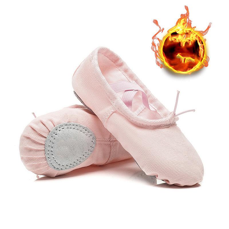 AAFFLL SHOES Gevoerde dansschoenen voor kinderen Meisjes herfst- en winter dikke balletschoenen Meisjes roze dansschoenen Zachte zolen oefenschoenen 33 lichtroze kleur