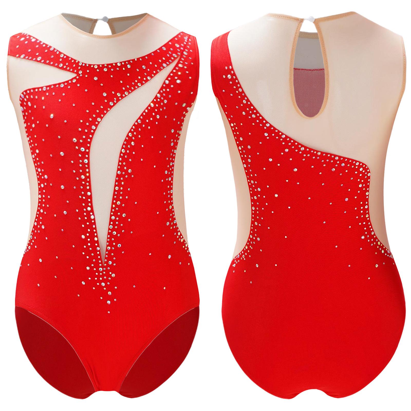 YOOJIA Gymnastiekpakje voor meisjes, balletpakje, tanktop, mouwloos, mesh, ruiten, workoutpakje, kunstschaatsen, performancekleding 15-16 Years